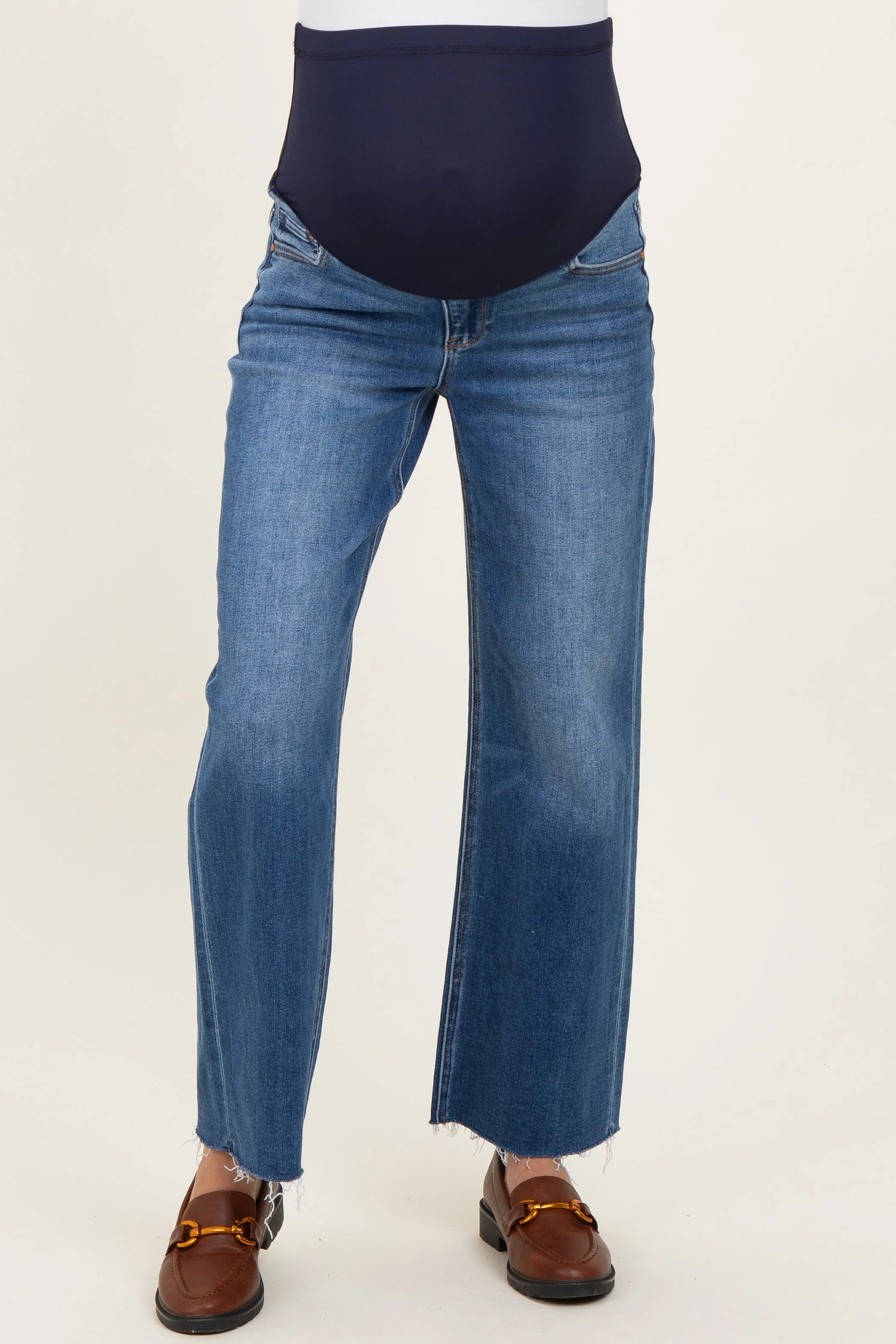 Blue Raw Hem Maternity Cropped Wide Leg Jeans sold by Pinkblush product image thumbnail 3