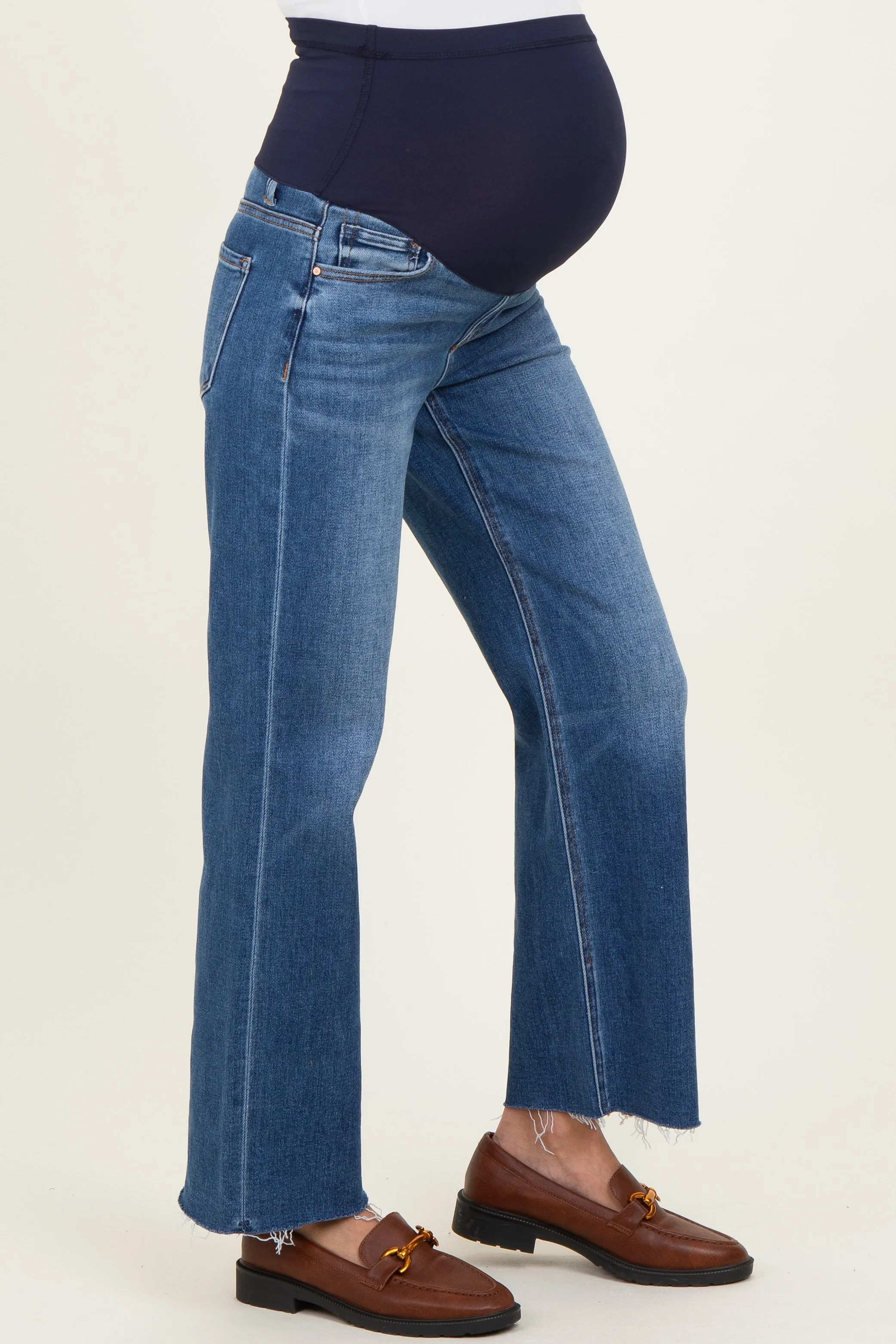 Blue Raw Hem Maternity Cropped Wide Leg Jeans sold by Pinkblush product image thumbnail 4