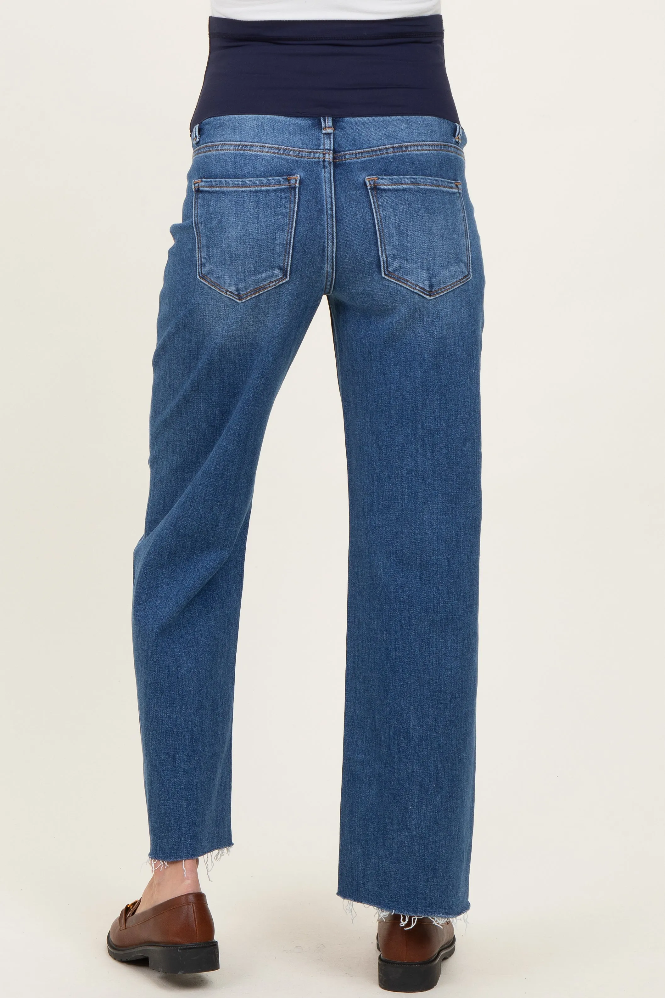 Blue Raw Hem Maternity Cropped Wide Leg Jeans sold by Pinkblush product image thumbnail 5