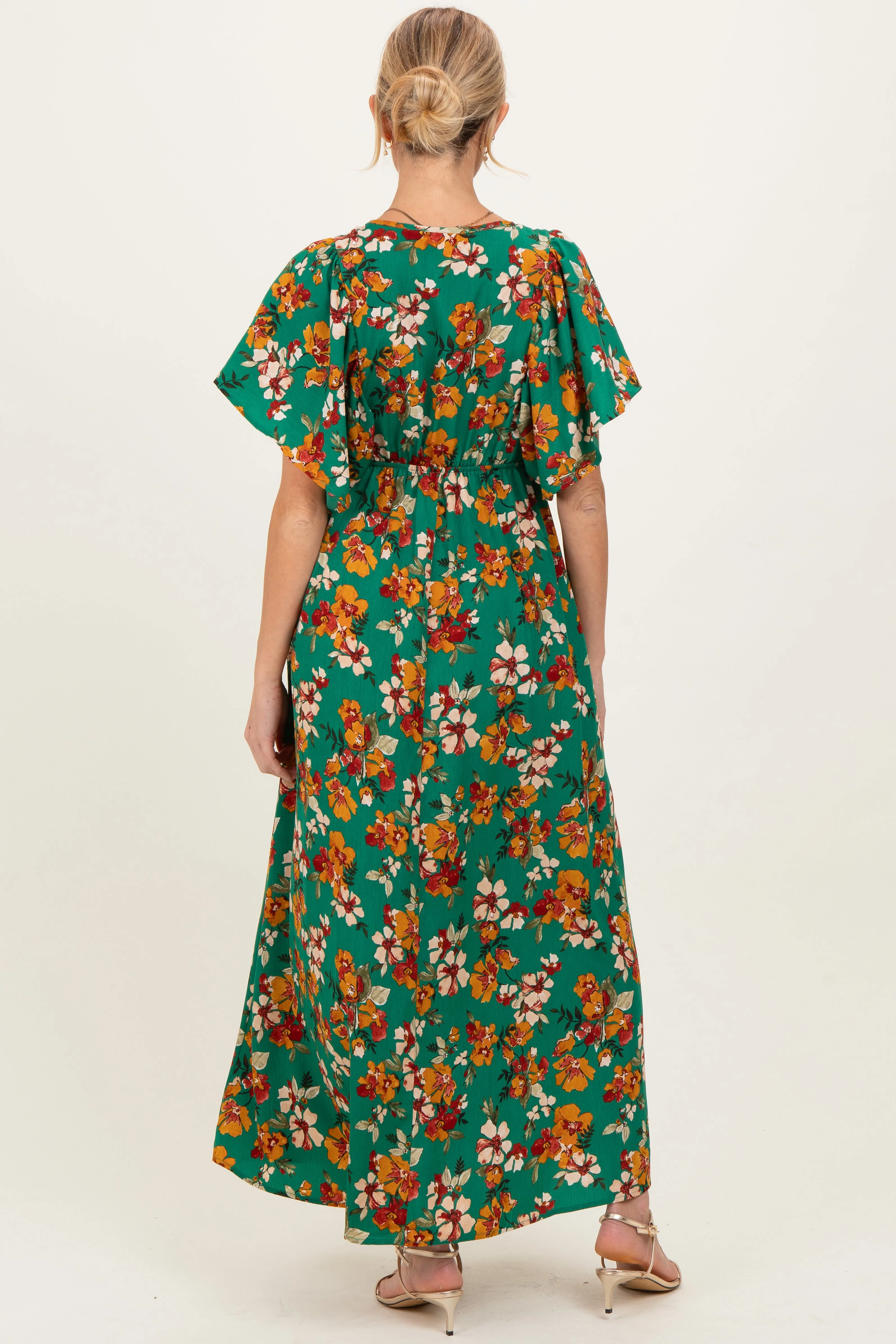 Hunter Green Fall Floral Short Sleeve V-Neck Maternity Maxi Dress sold by Pinkblush product image thumbnail 4