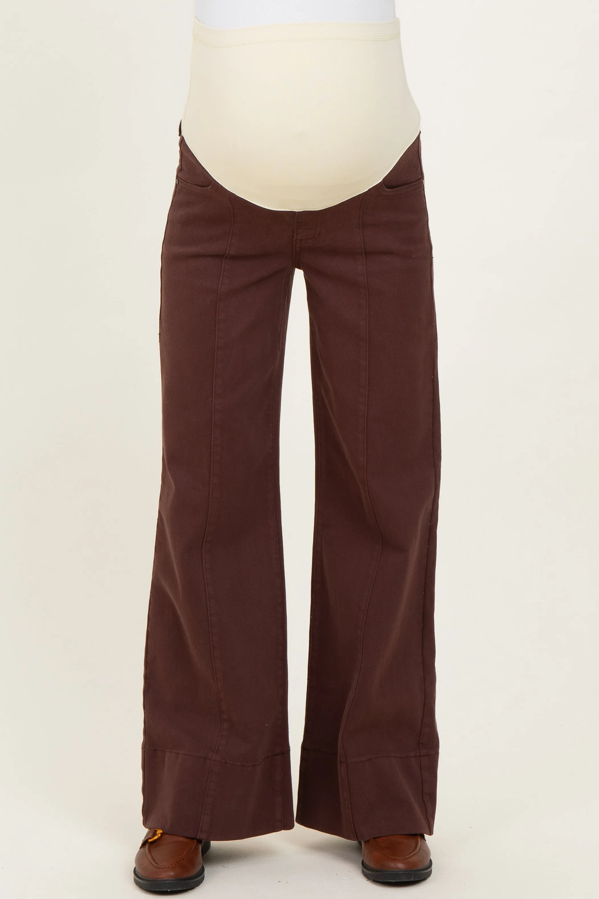 Brown Front Seam Wide Leg Maternity Jeans sold by Pinkblush product image thumbnail 3