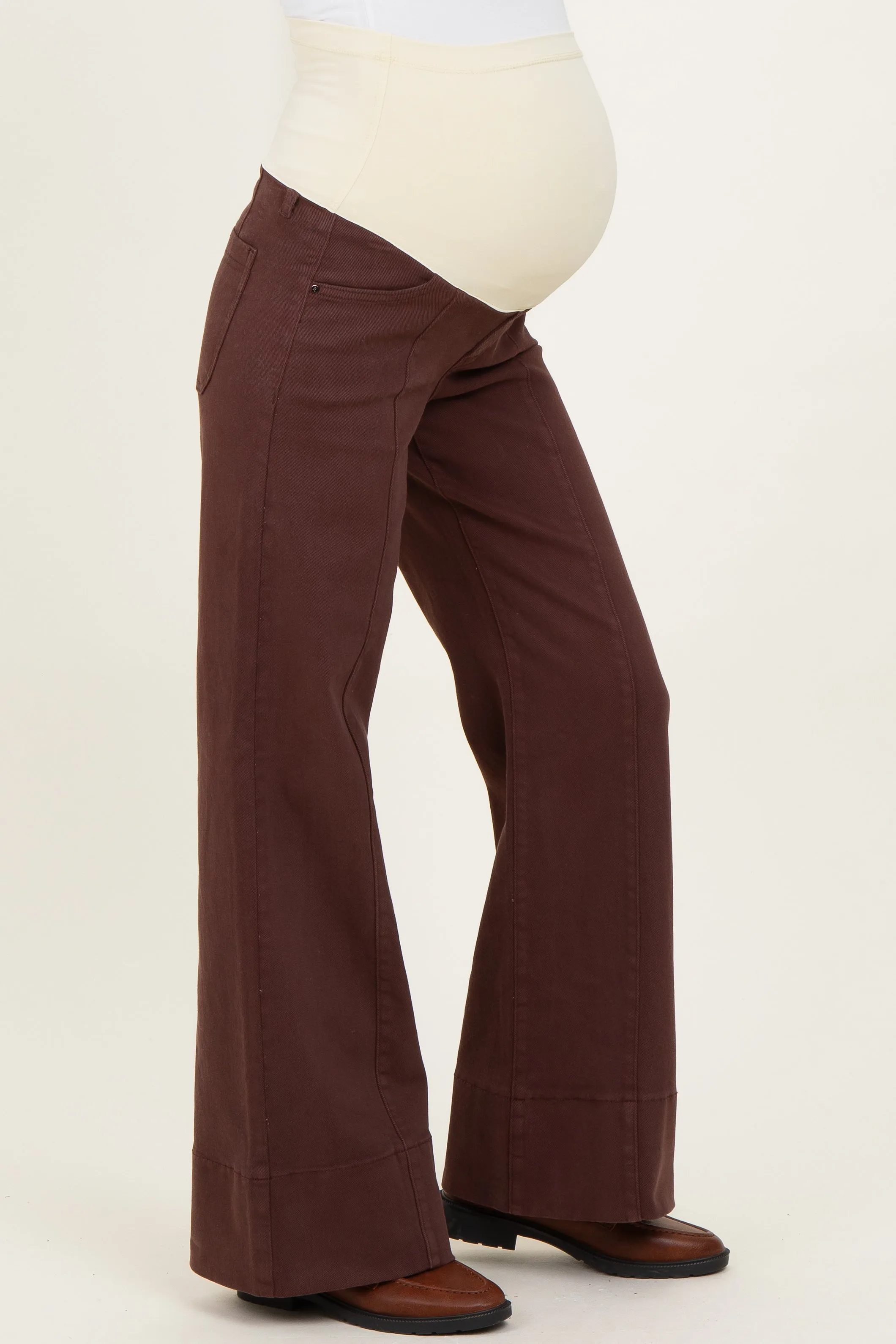 Brown Front Seam Wide Leg Maternity Jeans sold by Pinkblush product image thumbnail 4