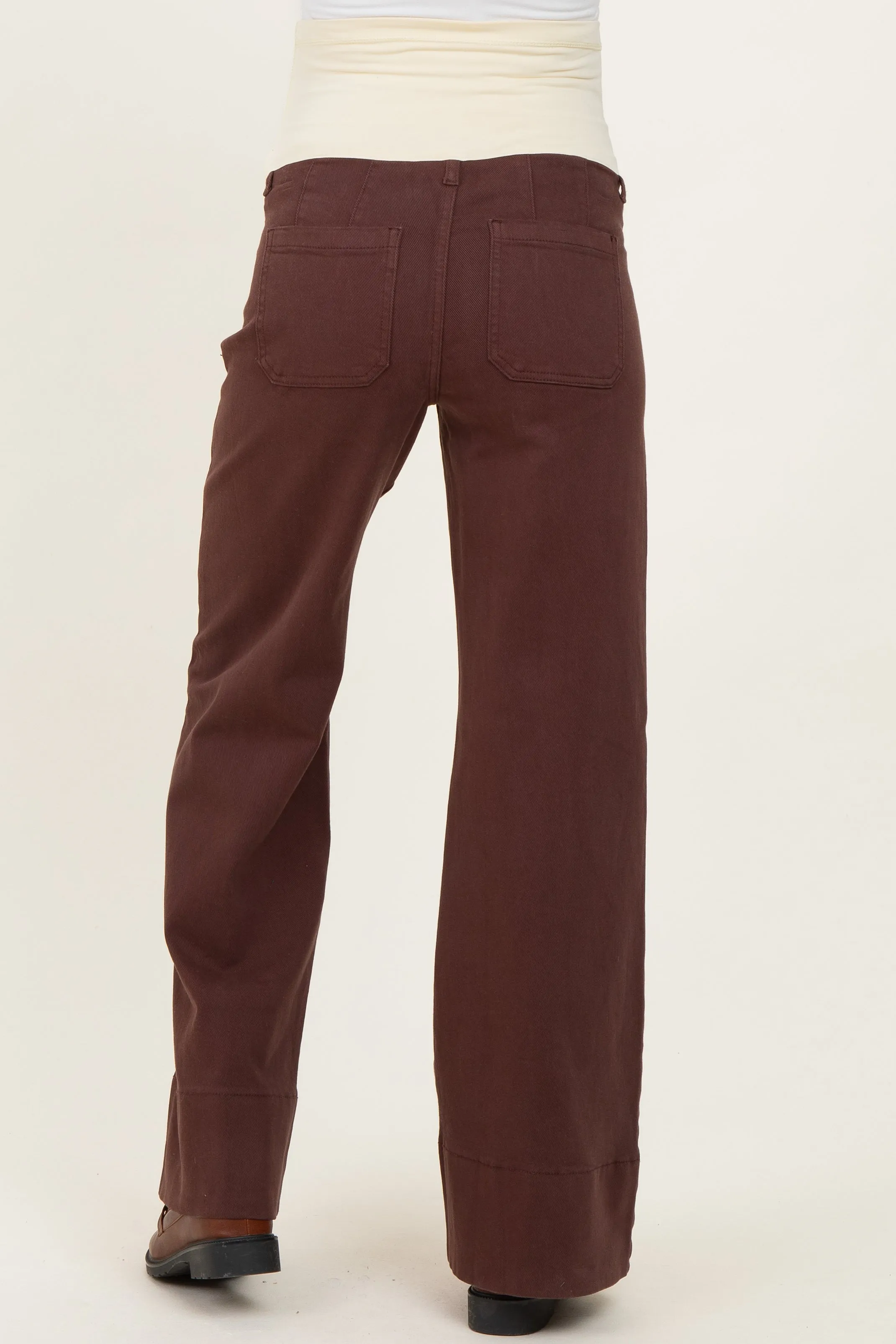 Brown Front Seam Wide Leg Maternity Jeans sold by Pinkblush product image thumbnail 5