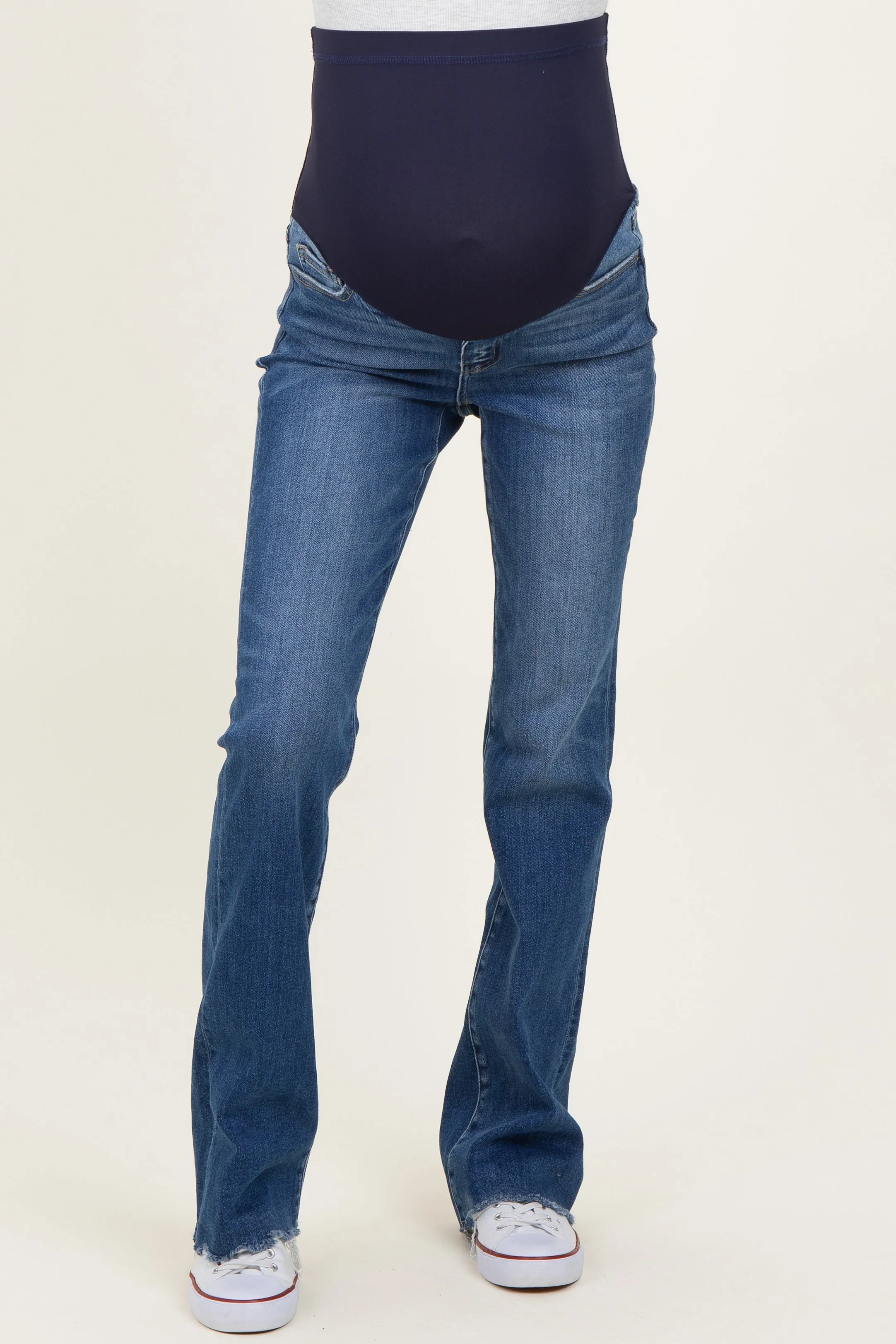 Navy Blue Frayed Hem Bootcut Maternity Jeans sold by Pinkblush product image thumbnail 3