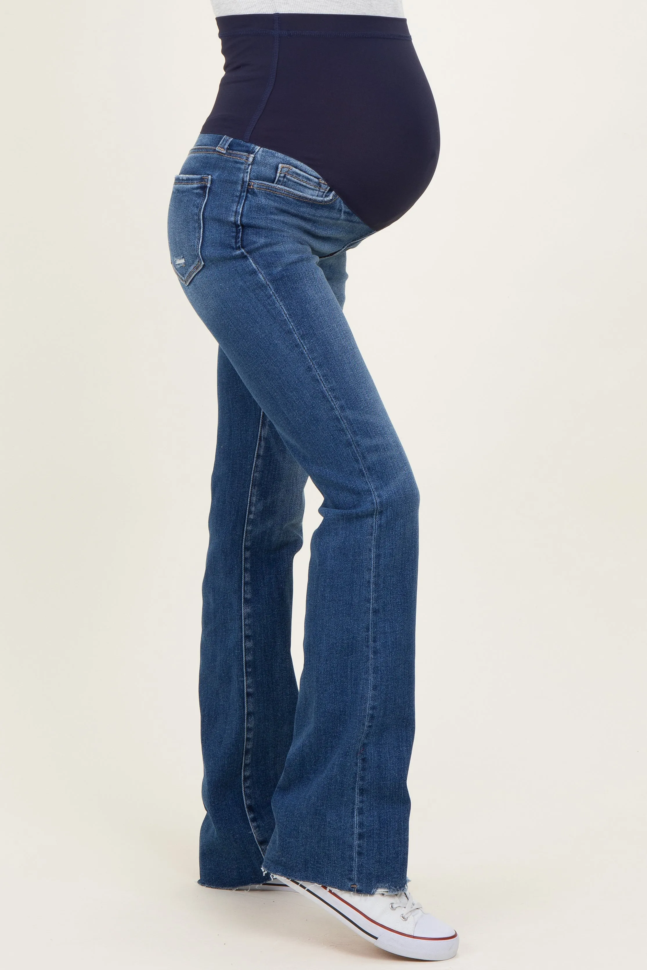 Navy Blue Frayed Hem Bootcut Maternity Jeans sold by Pinkblush product image thumbnail 4