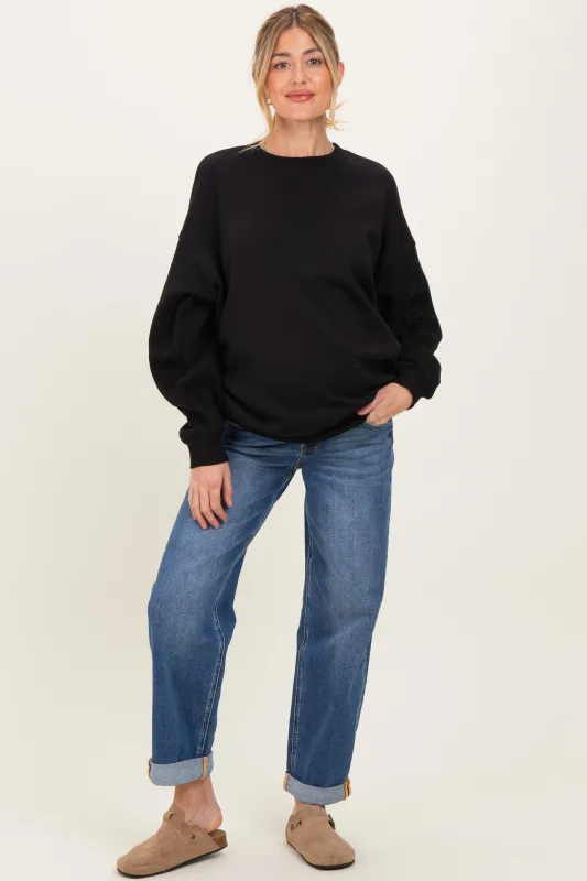 Navy Rolled Hem Maternity Boyfriend Jeans sold by Pinkblush