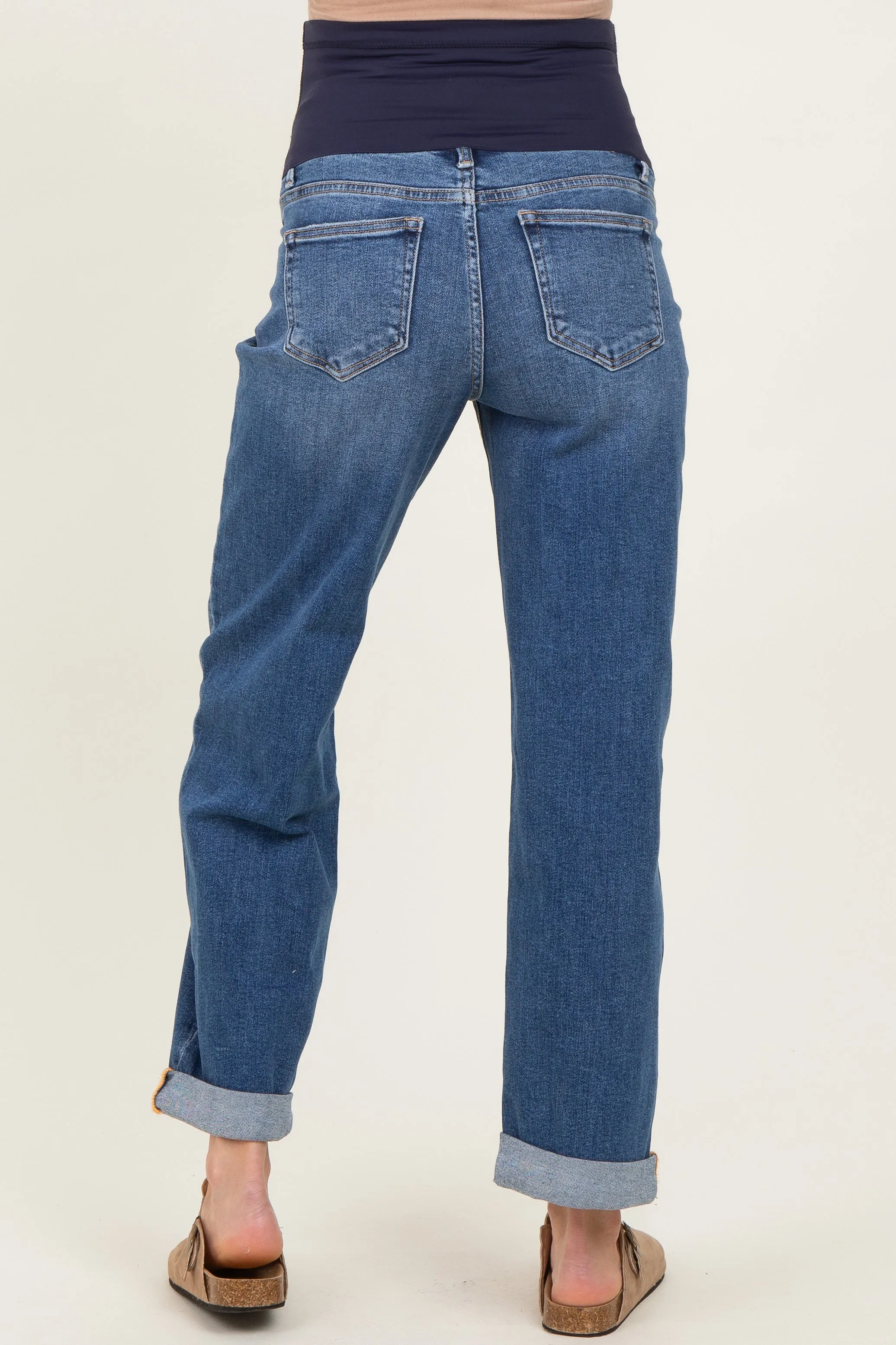 Navy Rolled Hem Maternity Boyfriend Jeans sold by Pinkblush product image thumbnail 5