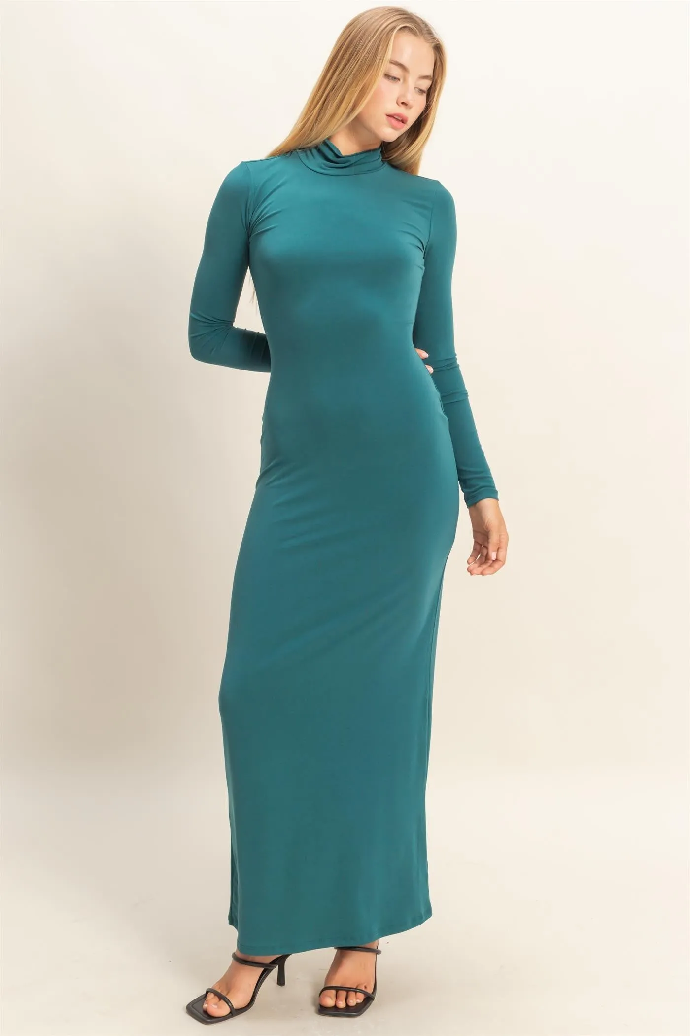 Green Turtleneck Long Sleeve Maternity Maxi Dress sold by Pinkblush product image thumbnail 4