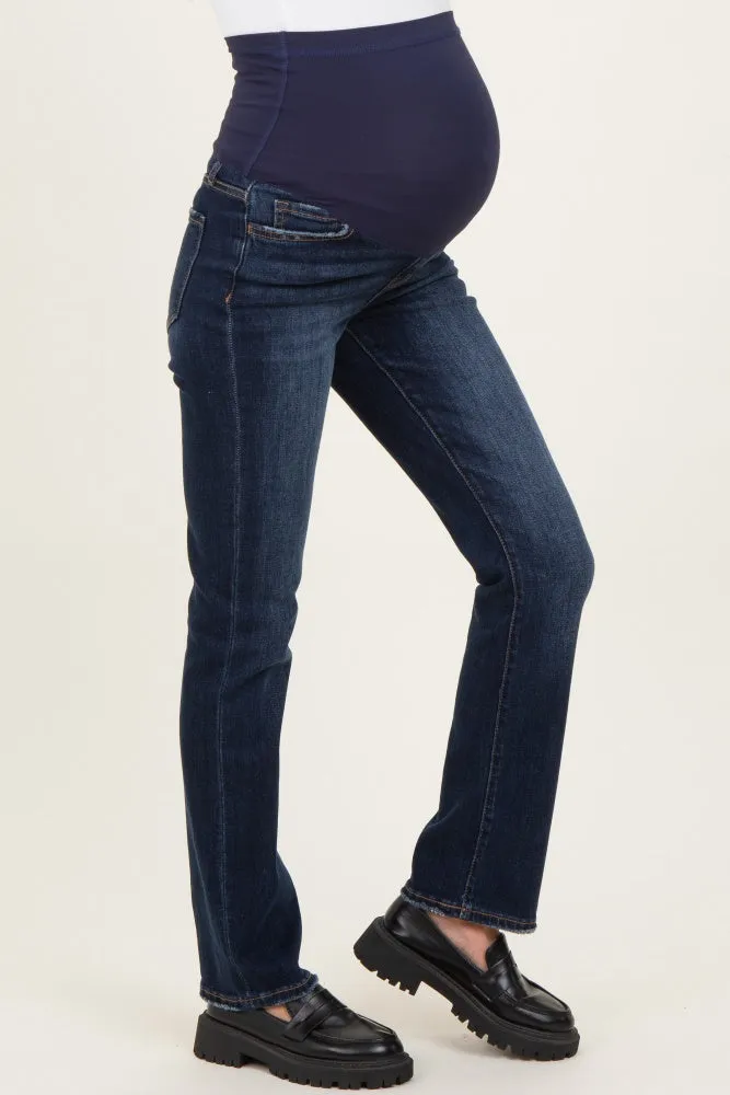 Navy Blue Distressed Hem Slim Straight Leg Maternity Jeans sold by Pinkblush product image thumbnail 4