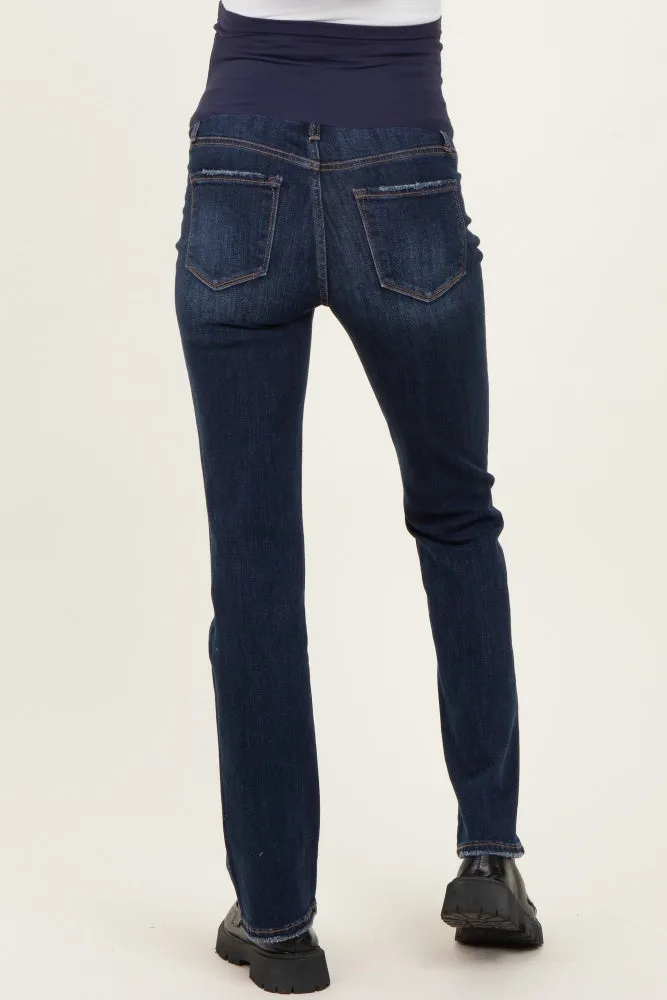 Navy Blue Distressed Hem Slim Straight Leg Maternity Jeans sold by Pinkblush product image thumbnail 5