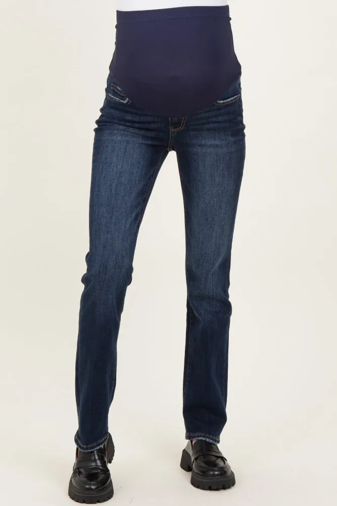Navy Blue Distressed Hem Slim Straight Leg Maternity Jeans sold by Pinkblush product image thumbnail 3