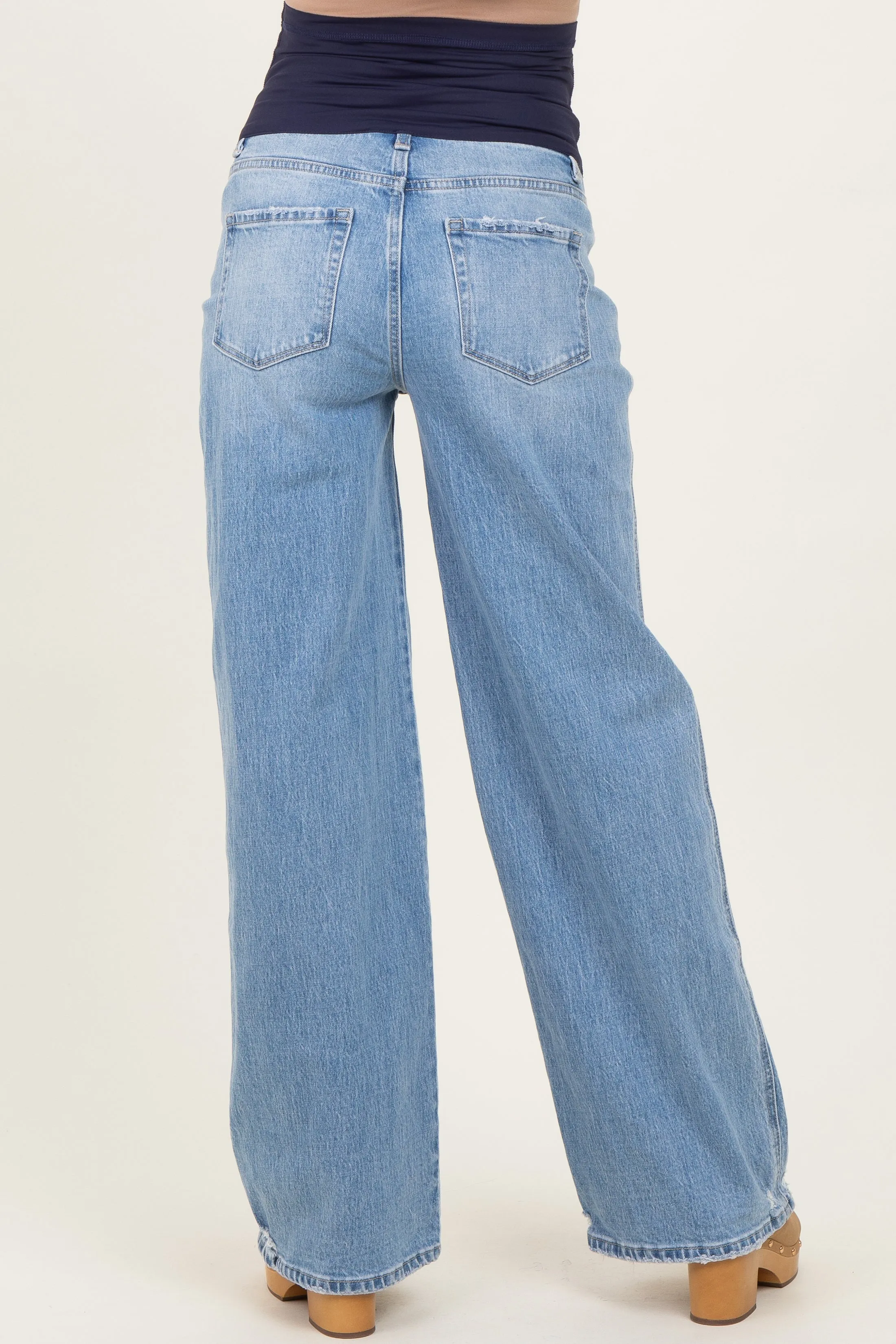 Light Blue Distressed Relaxed Wide Leg Maternity Jeans sold by Pinkblush product image thumbnail 4