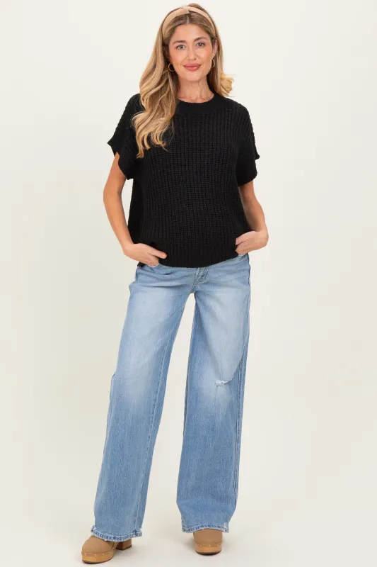 Light Blue Distressed Relaxed Wide Leg Maternity Jeans made by Vervet