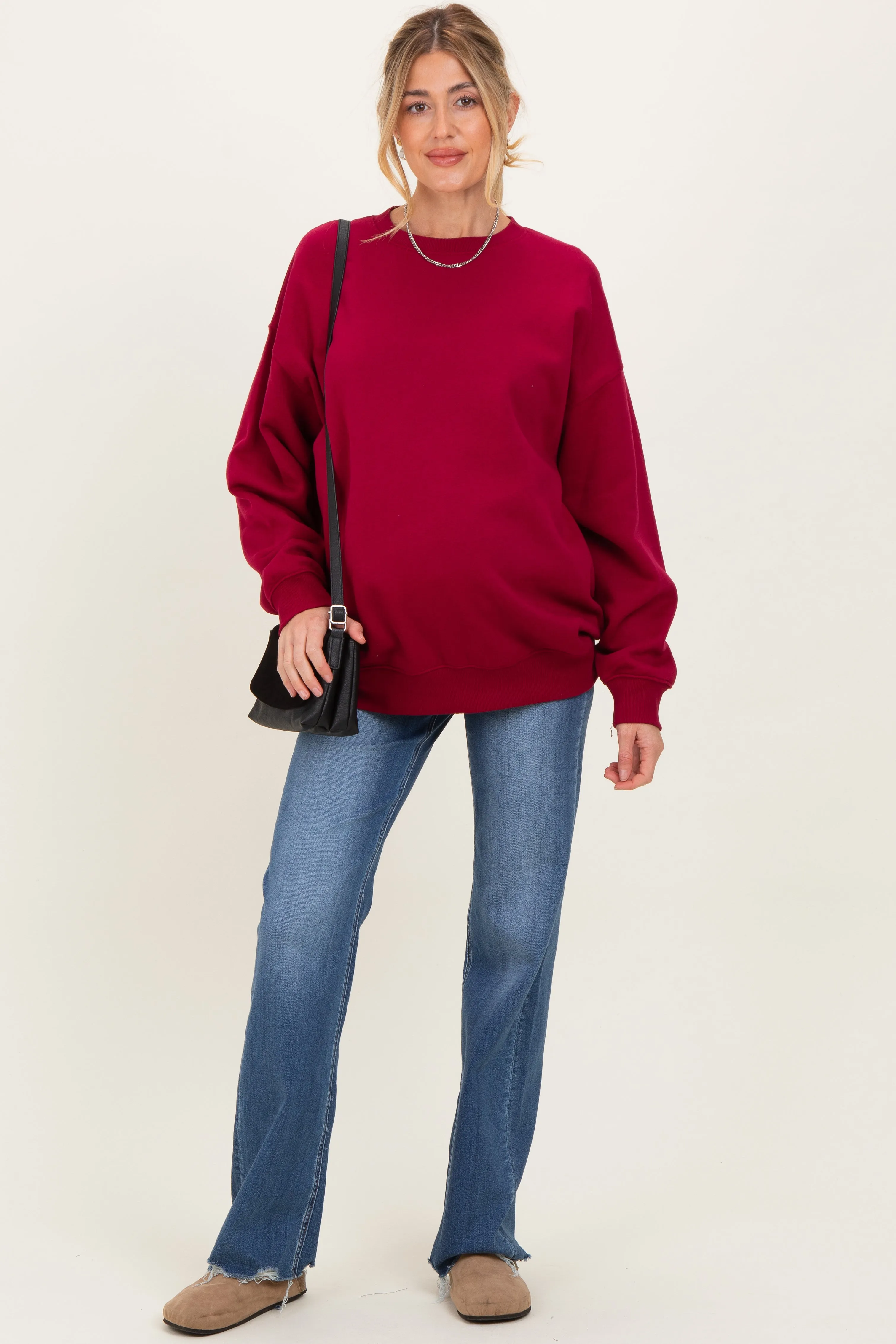 Red Oversized Maternity Fleece Sweatshirt sold by Pinkblush product image thumbnail 2