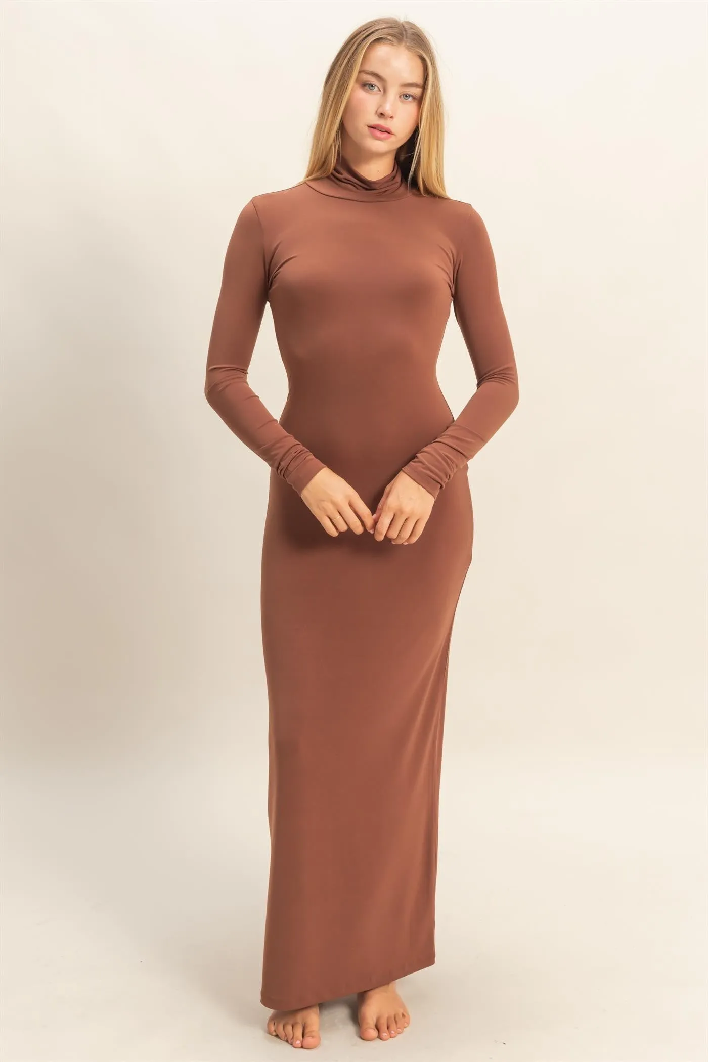 Camel Turtleneck Long Sleeve Maternity Maxi Dress sold by Pinkblush product image thumbnail 4