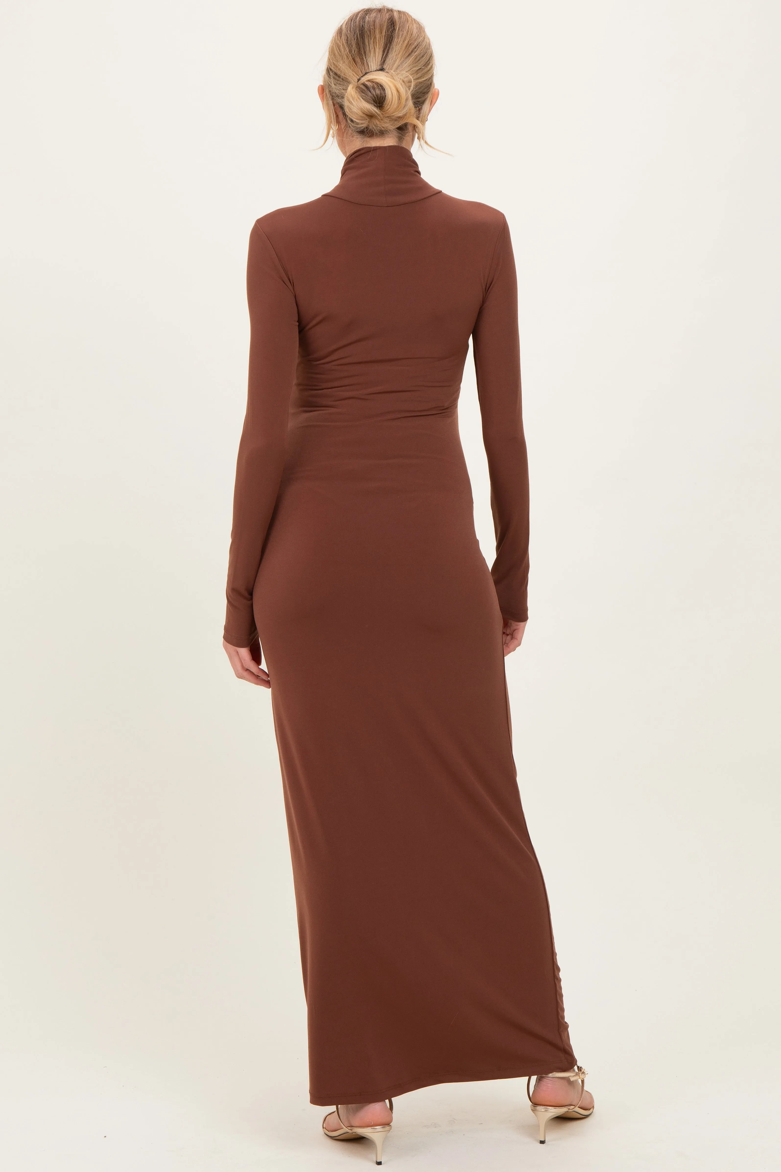 Camel Turtleneck Long Sleeve Maternity Maxi Dress sold by Pinkblush product image thumbnail 3