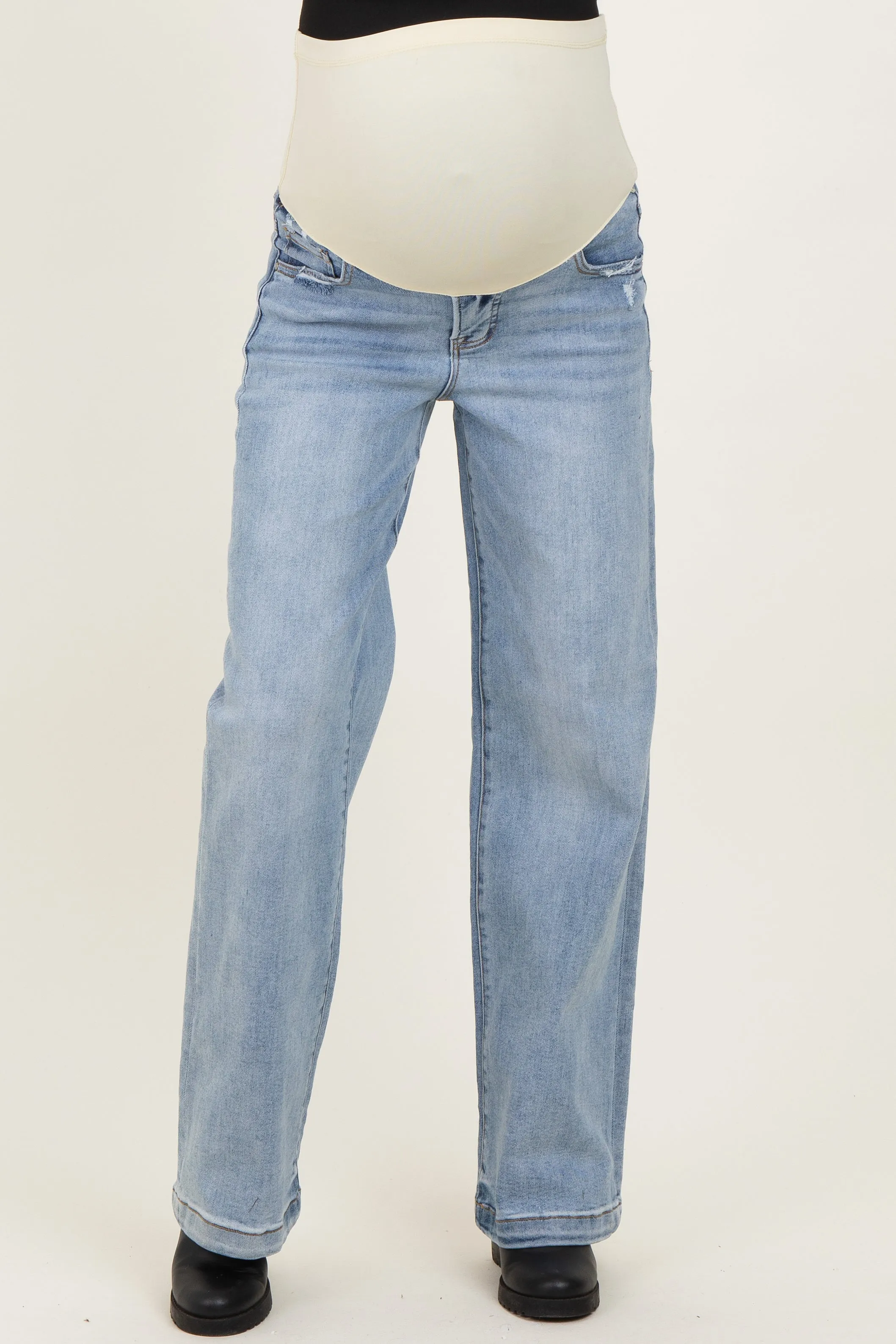 Light Blue Lightly Distressed Maternity Wide Leg Jeans sold by Pinkblush product image thumbnail 3