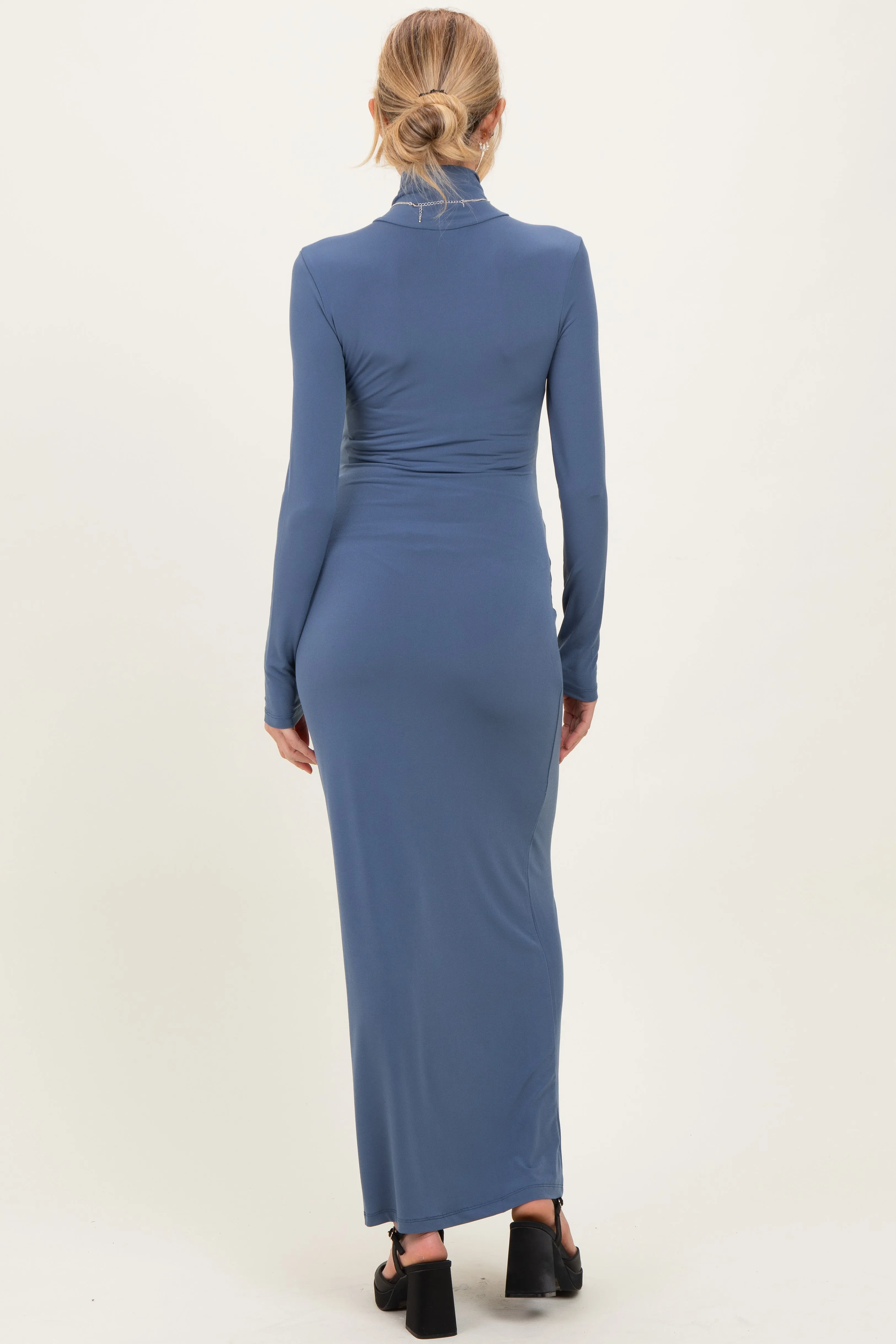 Blue Turtleneck Long Sleeve Maternity Maxi Dress sold by Pinkblush product image thumbnail 4