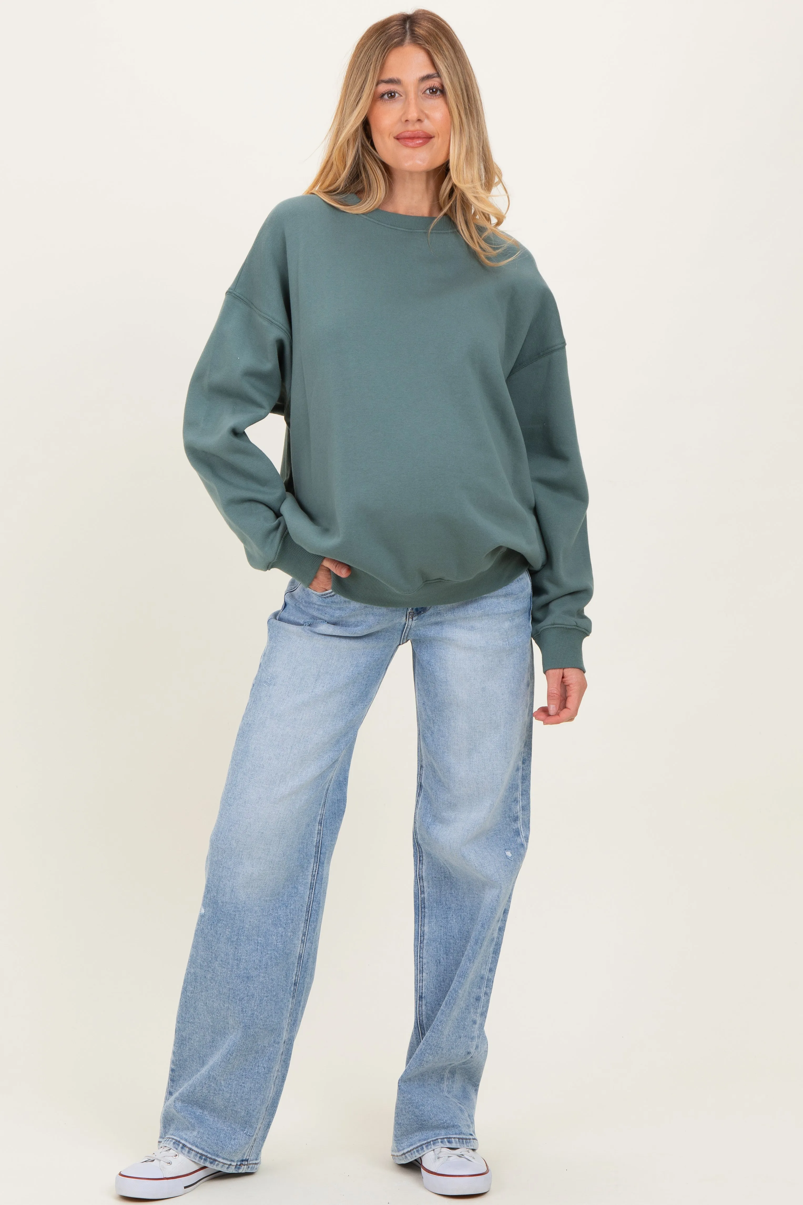 Light Blue Lightly Distressed Maternity Wide Leg Jeans sold by Pinkblush product image thumbnail 2