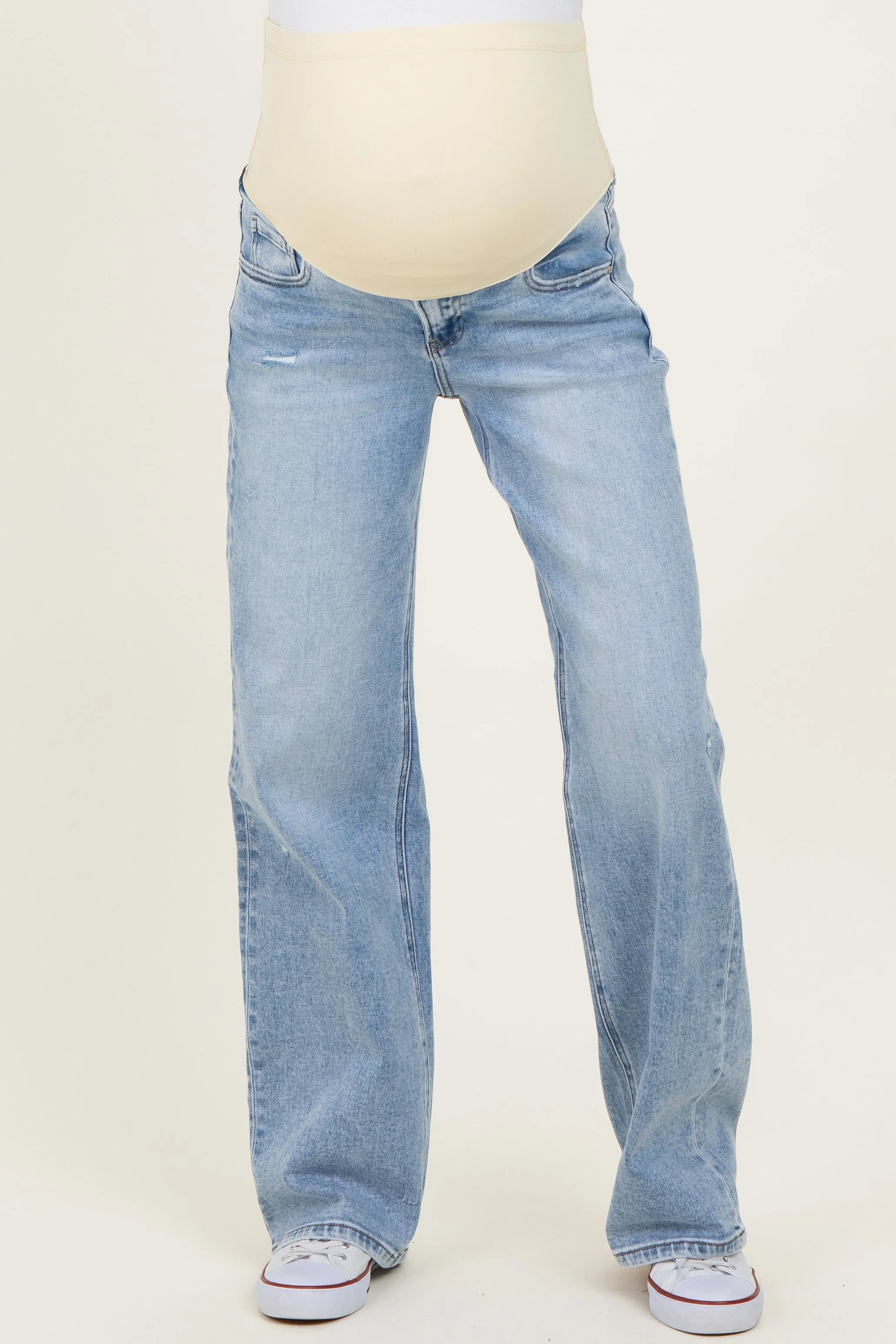 Light Blue Lightly Distressed Maternity Wide Leg Jeans sold by Pinkblush product image thumbnail 3
