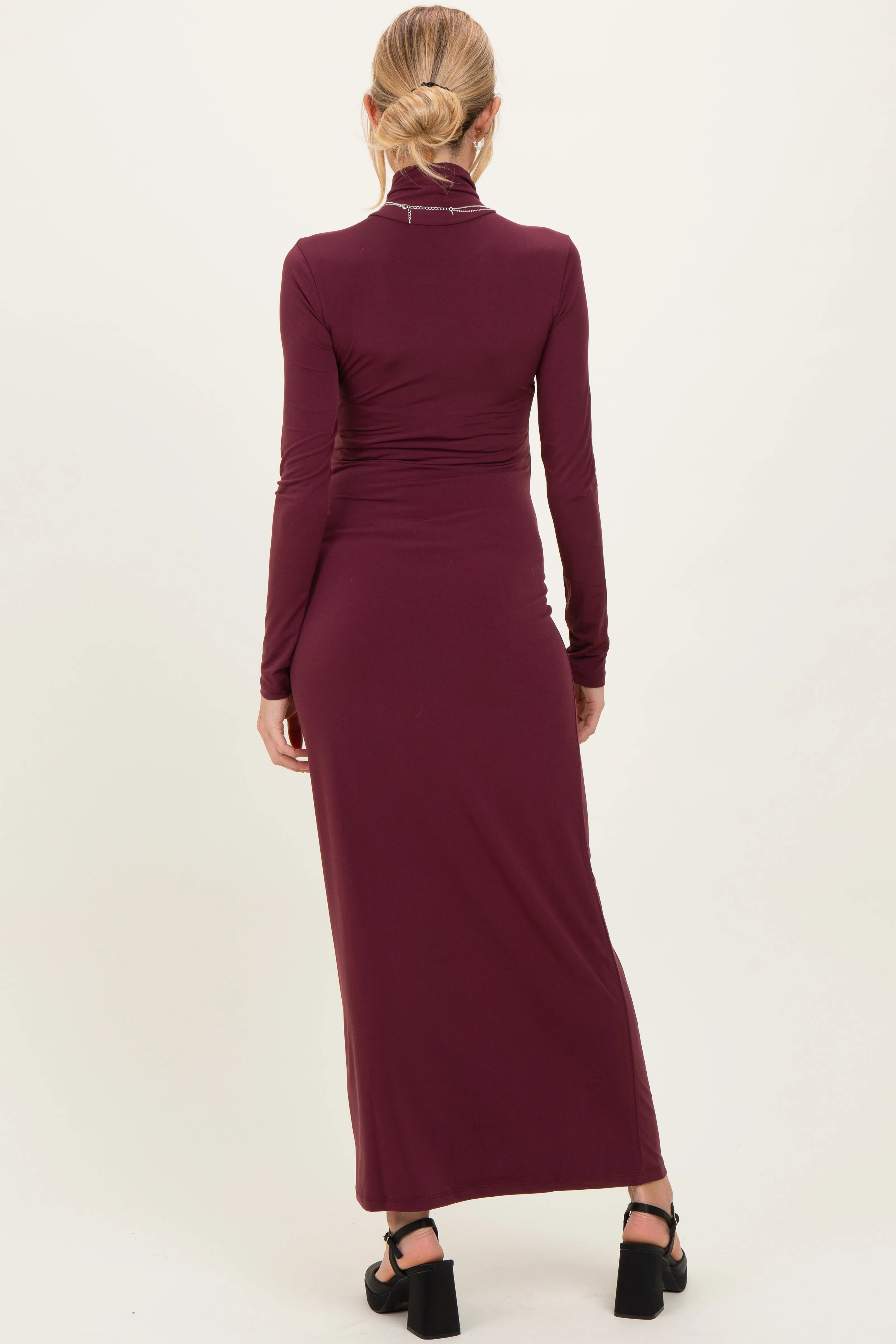 Burgundy Turtleneck Long Sleeve Maternity Maxi Dress sold by Pinkblush product image thumbnail 3