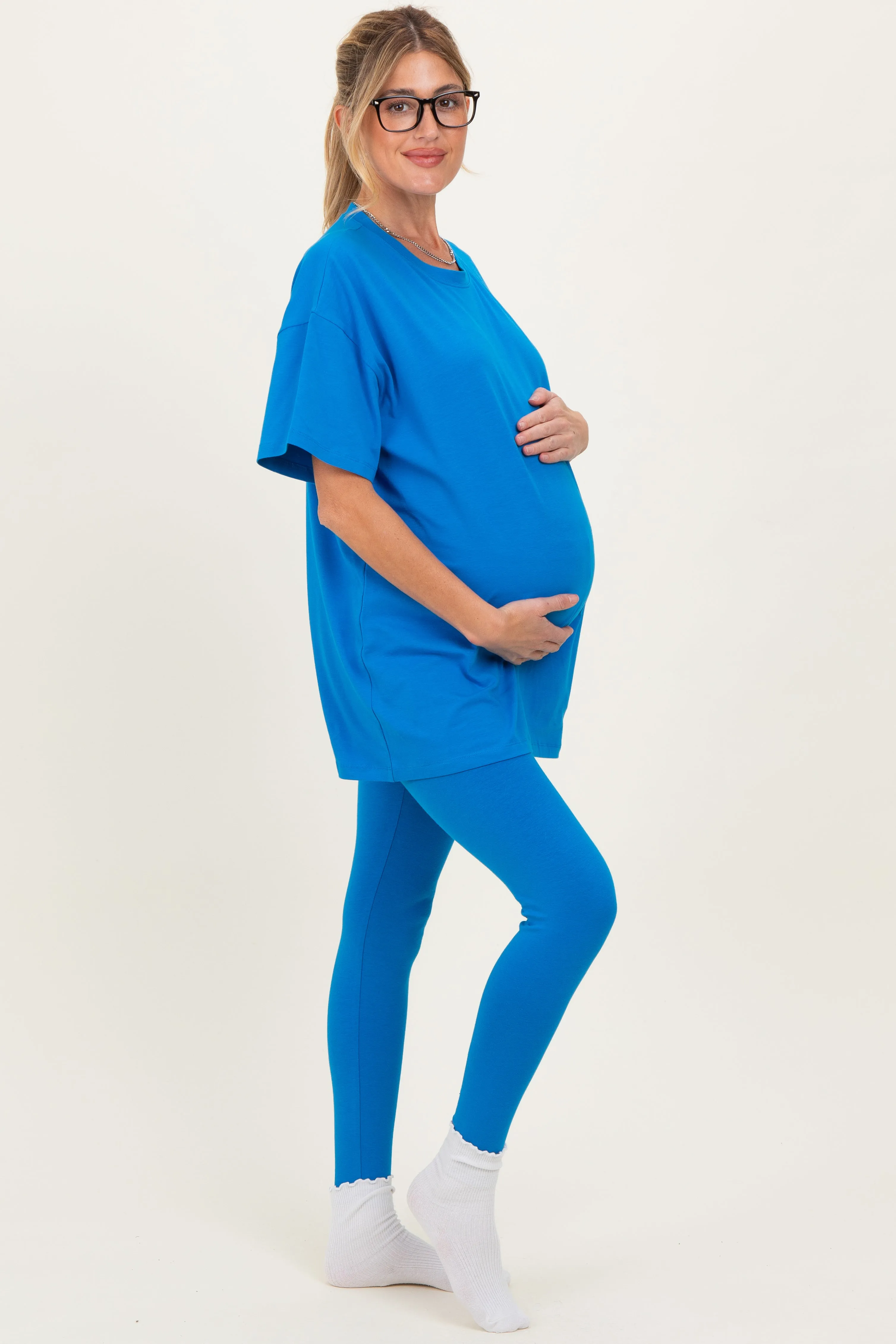 Ocean Blue Oversized Crewneck Short Sleeve and Legging Maternity Set sold by Pinkblush product image thumbnail 2