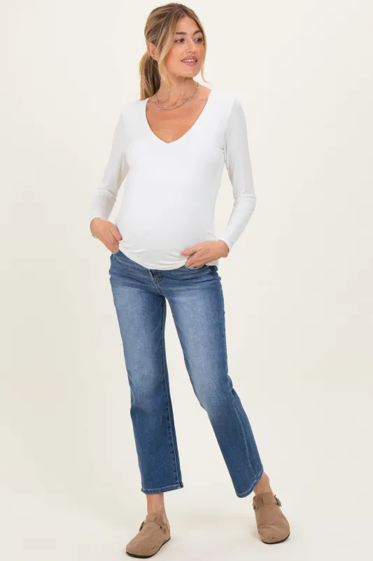 Blue Medium Wash Ankle Straight Leg Maternity Jeans sold by Pinkblush