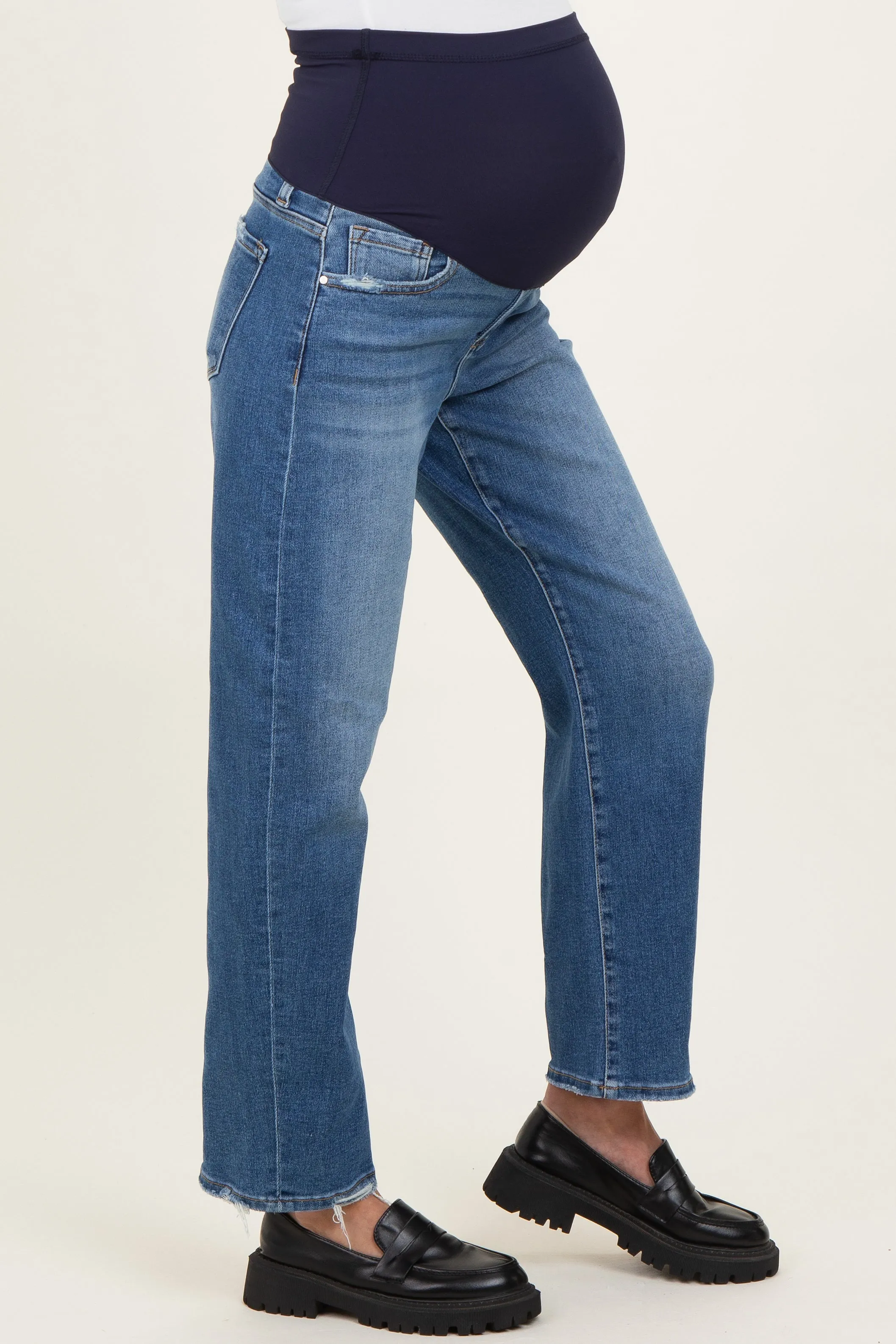 Blue Distressed Slim Barrel Leg Maternity Jeans sold by Pinkblush product image thumbnail 3