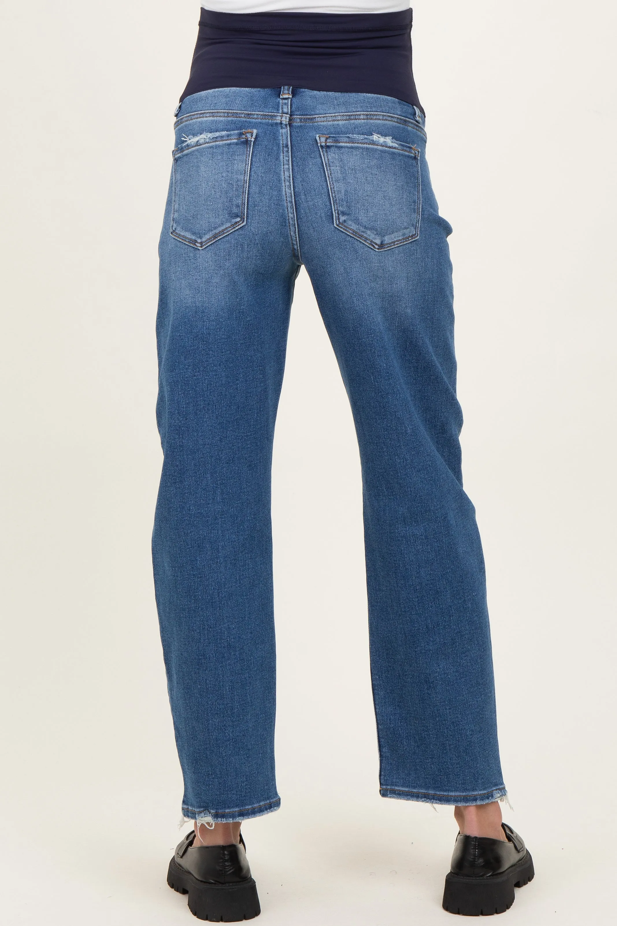 Blue Distressed Slim Barrel Leg Maternity Jeans sold by Pinkblush product image thumbnail 4