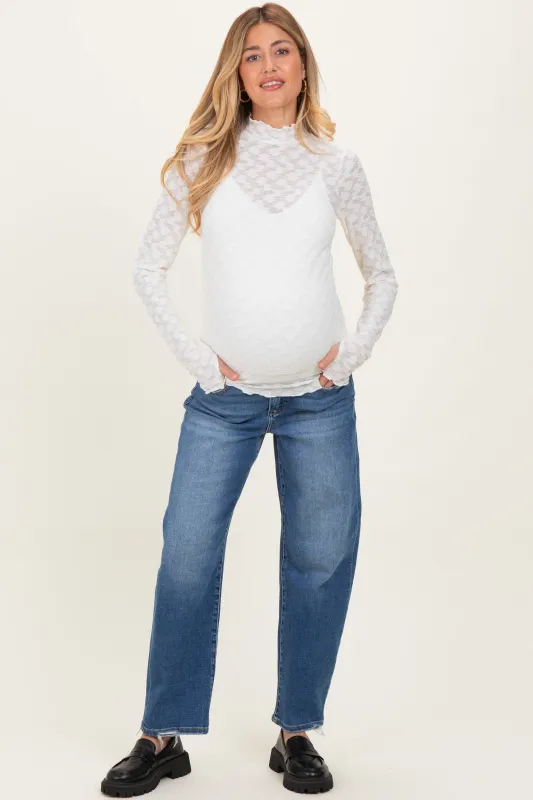 Blue Distressed Slim Barrel Leg Maternity Jeans sold by Pinkblush