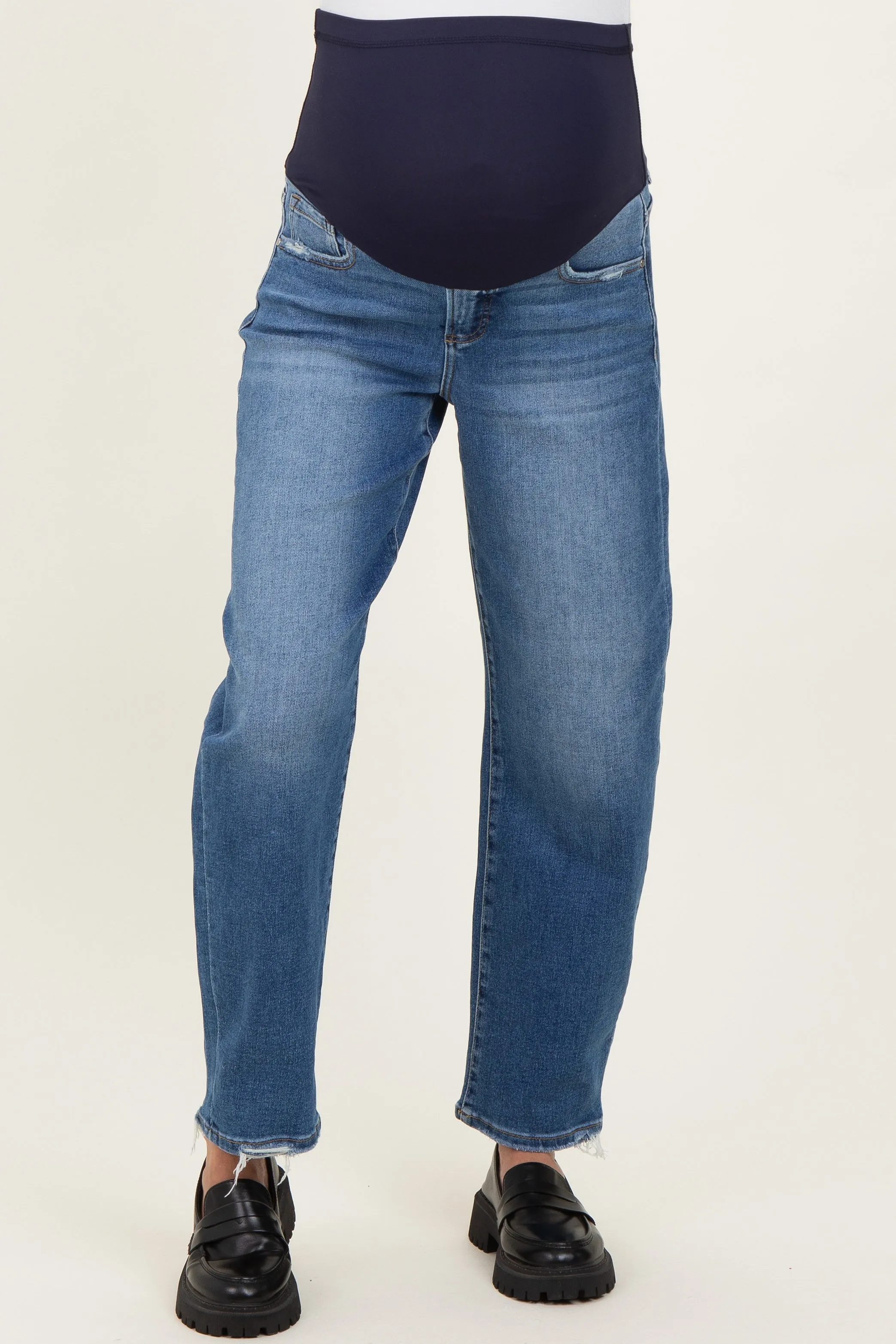 Blue Distressed Slim Barrel Leg Maternity Jeans sold by Pinkblush product image thumbnail 2