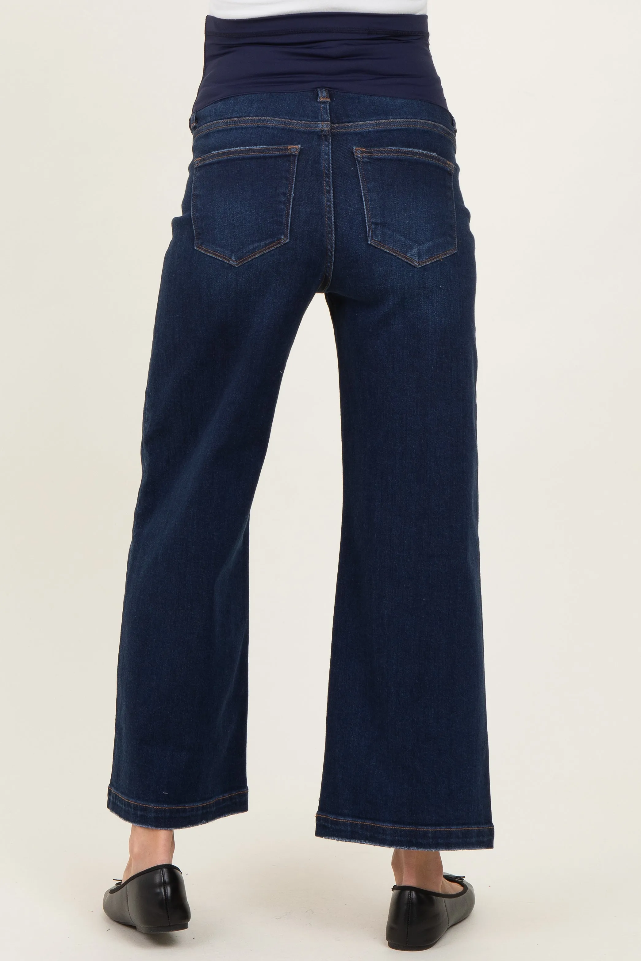 Navy Dark Wash Cropped Maternity Wide Leg Jeans sold by Pinkblush product image thumbnail 4