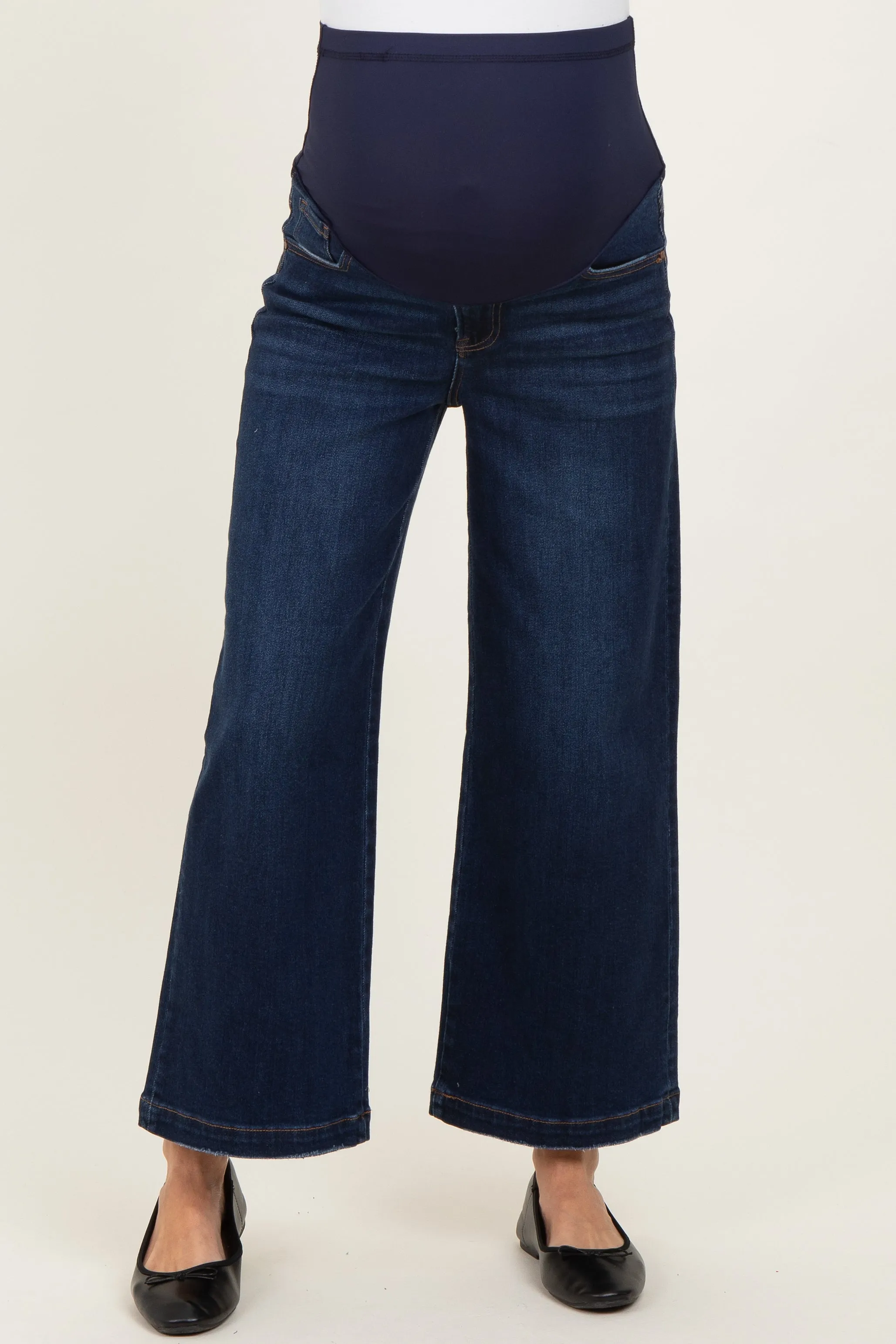 Navy Dark Wash Cropped Maternity Wide Leg Jeans sold by Pinkblush product image thumbnail 2