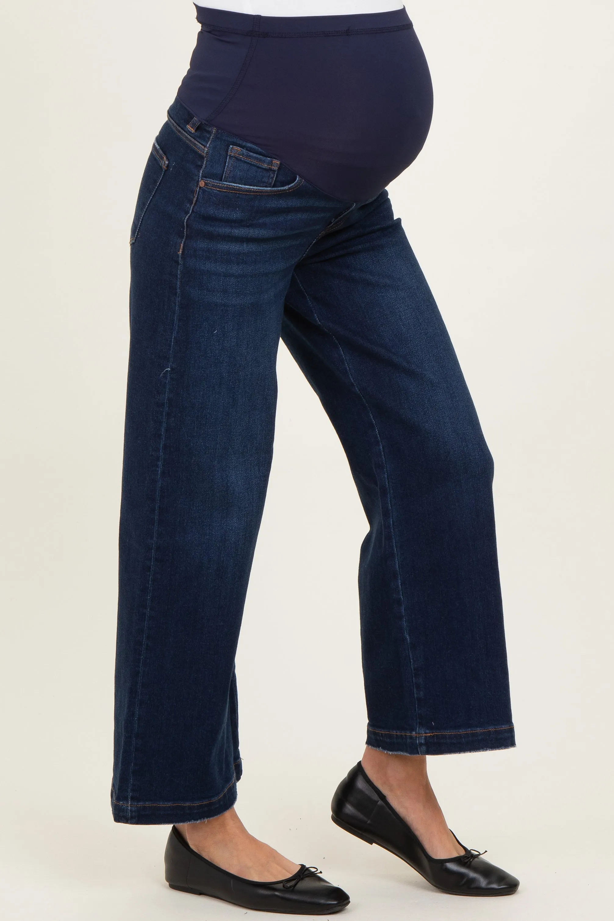 Navy Dark Wash Cropped Maternity Wide Leg Jeans sold by Pinkblush product image thumbnail 3