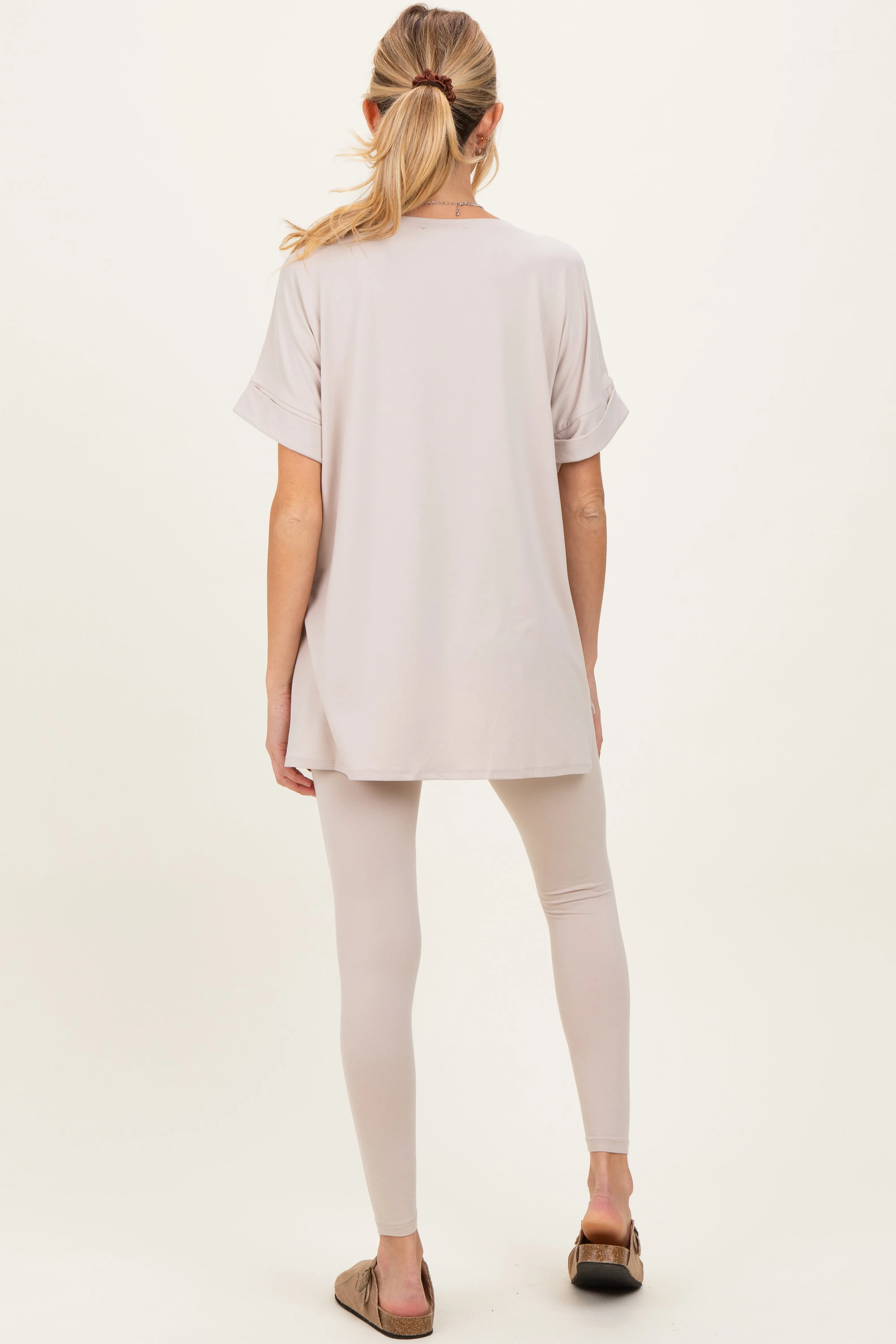 Sand Oversized V-Neck Tee Legging Maternity Lounge Set sold by Pinkblush product image thumbnail 4