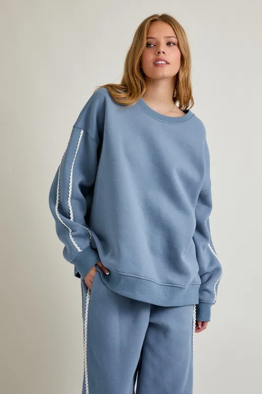 Dusty Blue Contrast Trim Sweatshirt sold by Pinkblush