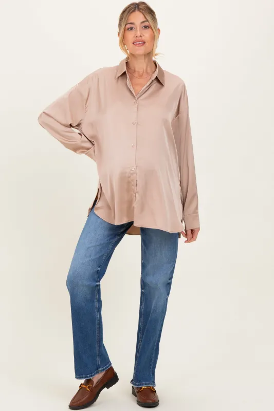 Blue Relaxed Straight Leg Maternity Jeans sold by Pinkblush