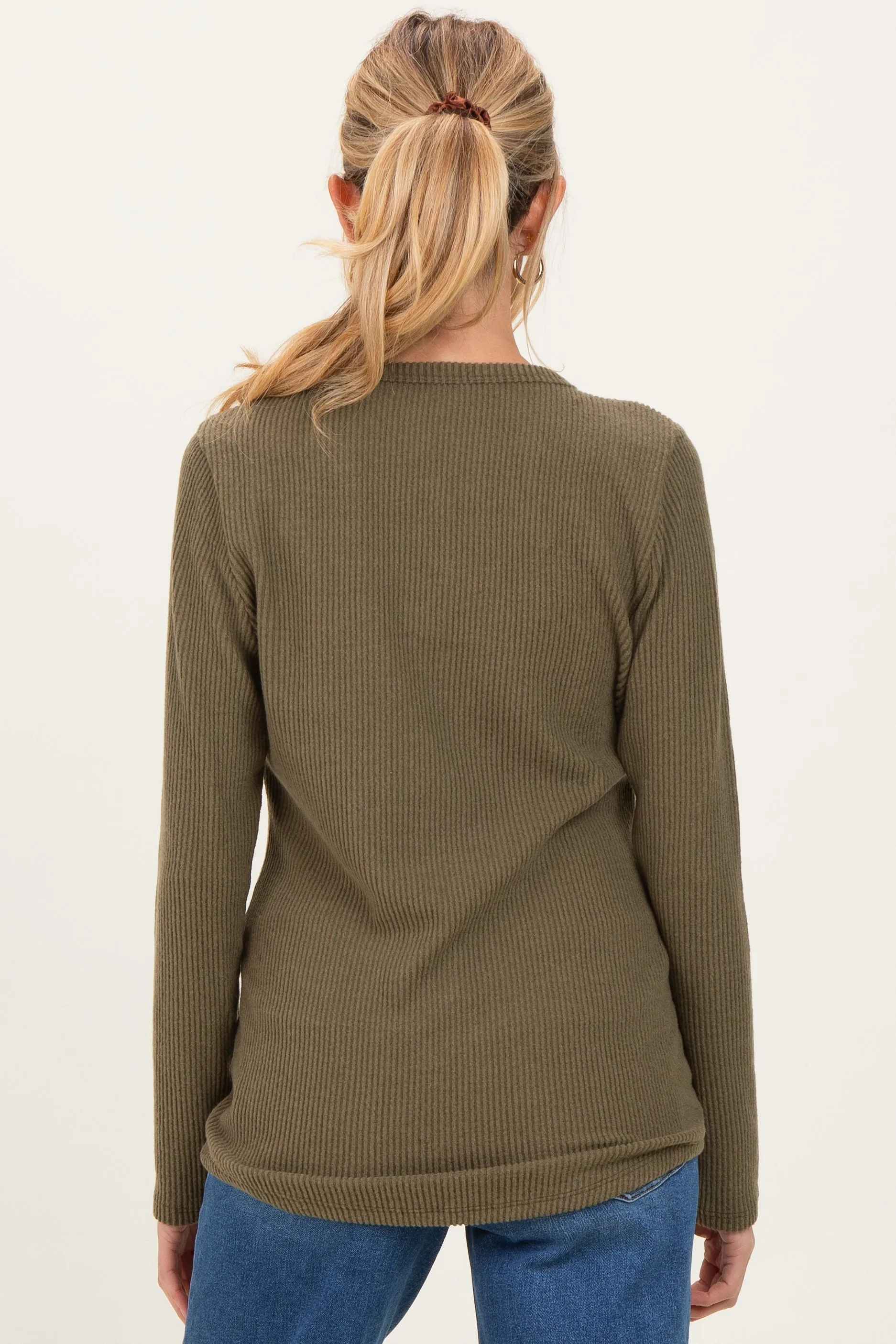 Olive Contrast Long Sleeve Maternity Thermal Top sold by Pinkblush product image thumbnail 4