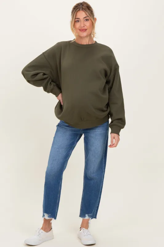 Blue Frayed Hem Cropped Straight Leg Maternity Jeans sold by Pinkblush