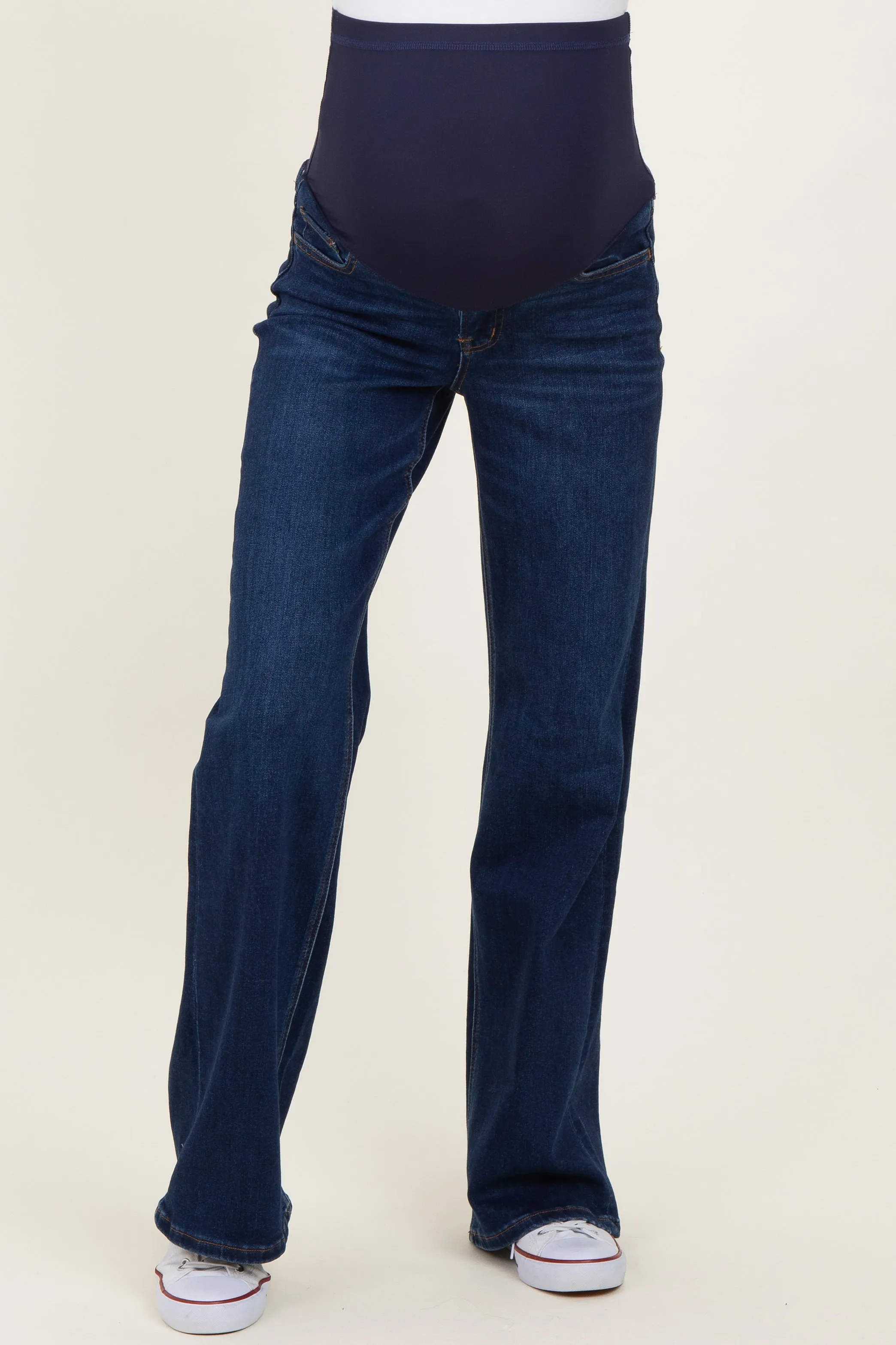 Navy Dark Wash Maternity Flare Jeans sold by Pinkblush product image thumbnail 2