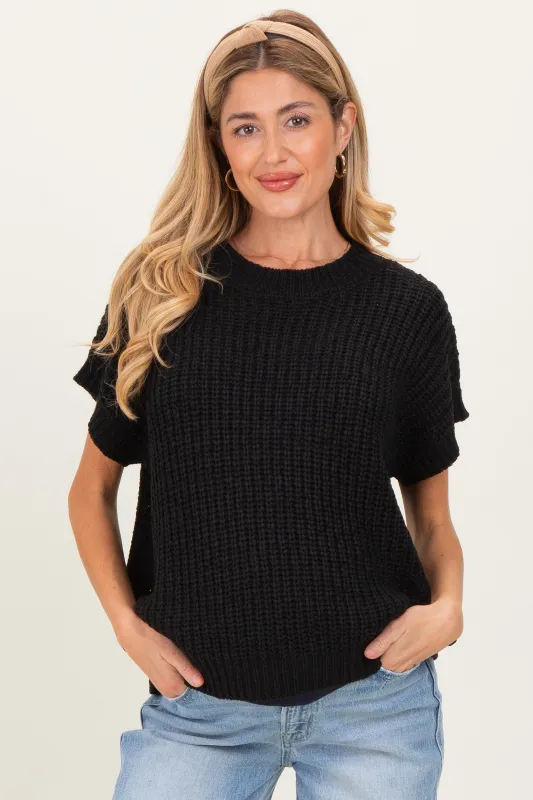 Black Short Sleeve Round Neck Maternity Sweater sold by Pinkblush