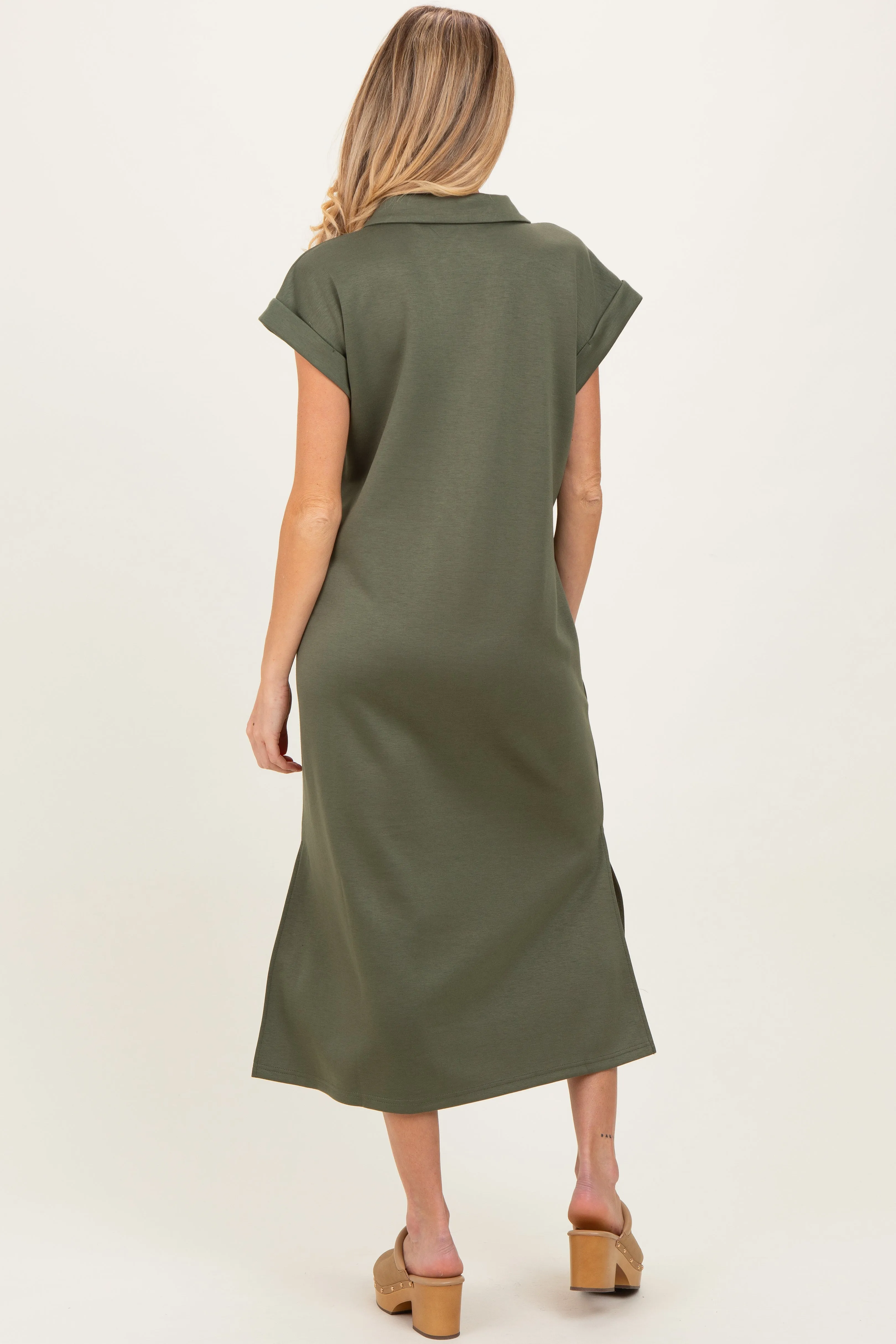 Olive Collared Oversized Maternity Midi Dress sold by Pinkblush product image thumbnail 2