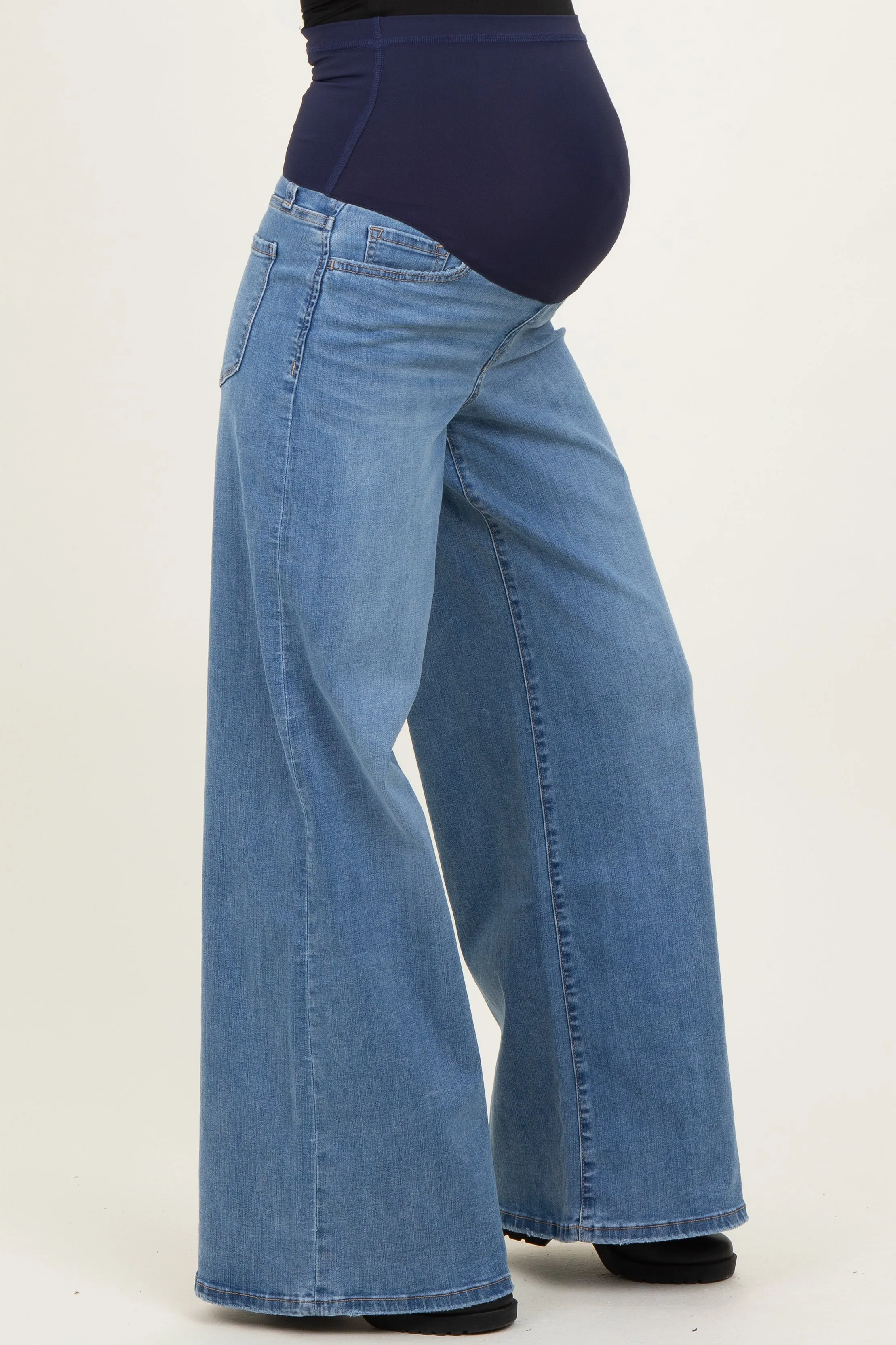 Blue Palazzo Wide Leg Maternity Jeans sold by Pinkblush product image thumbnail 4