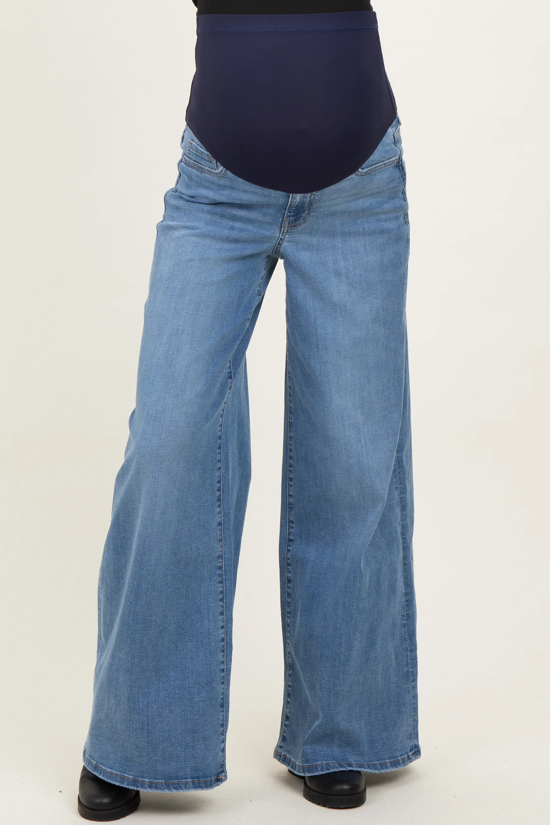 Blue Palazzo Wide Leg Maternity Jeans sold by Pinkblush product image thumbnail 3