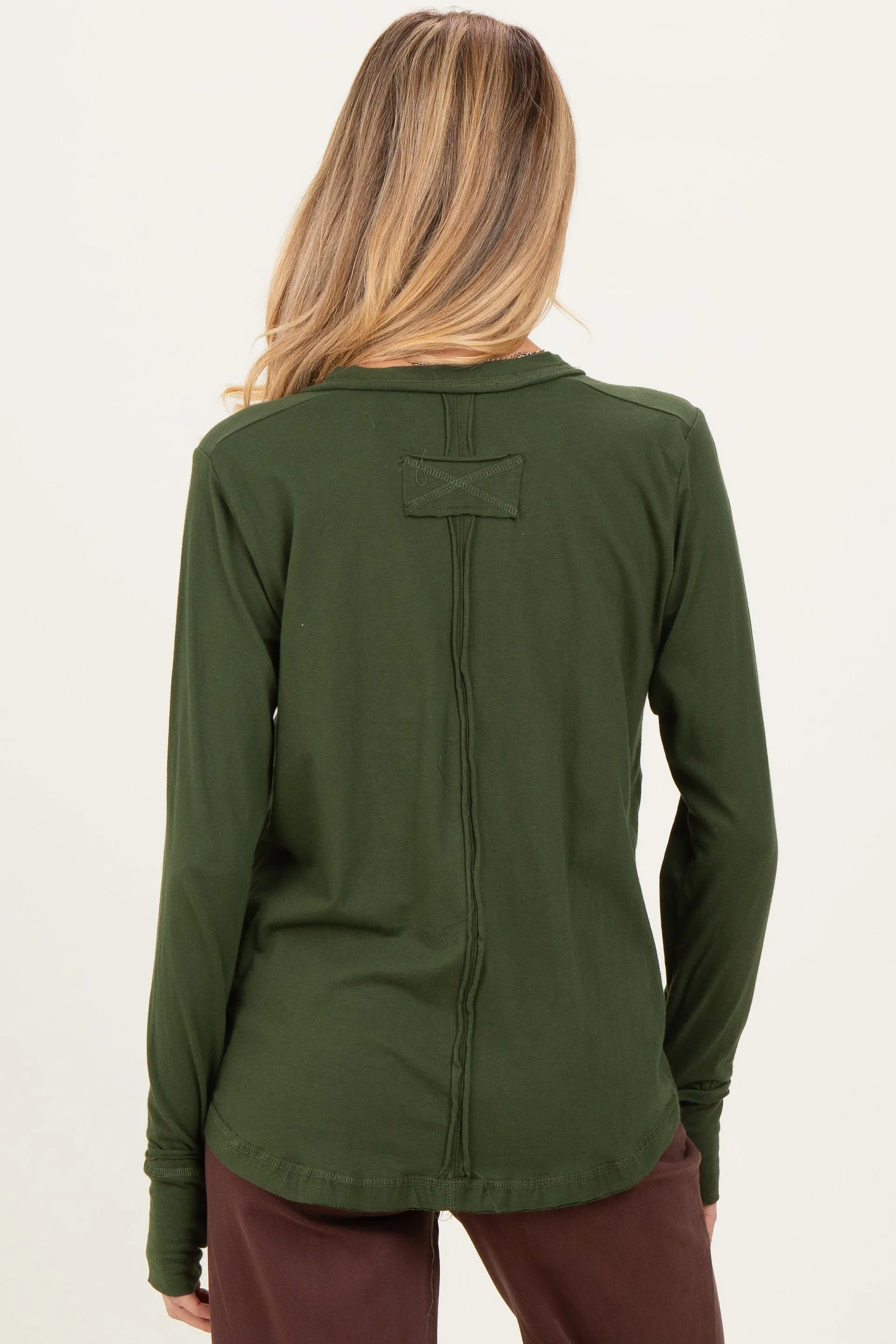 Army Olive Long Sleeve Exposed Seam Maternity Top sold by Pinkblush product image thumbnail 4
