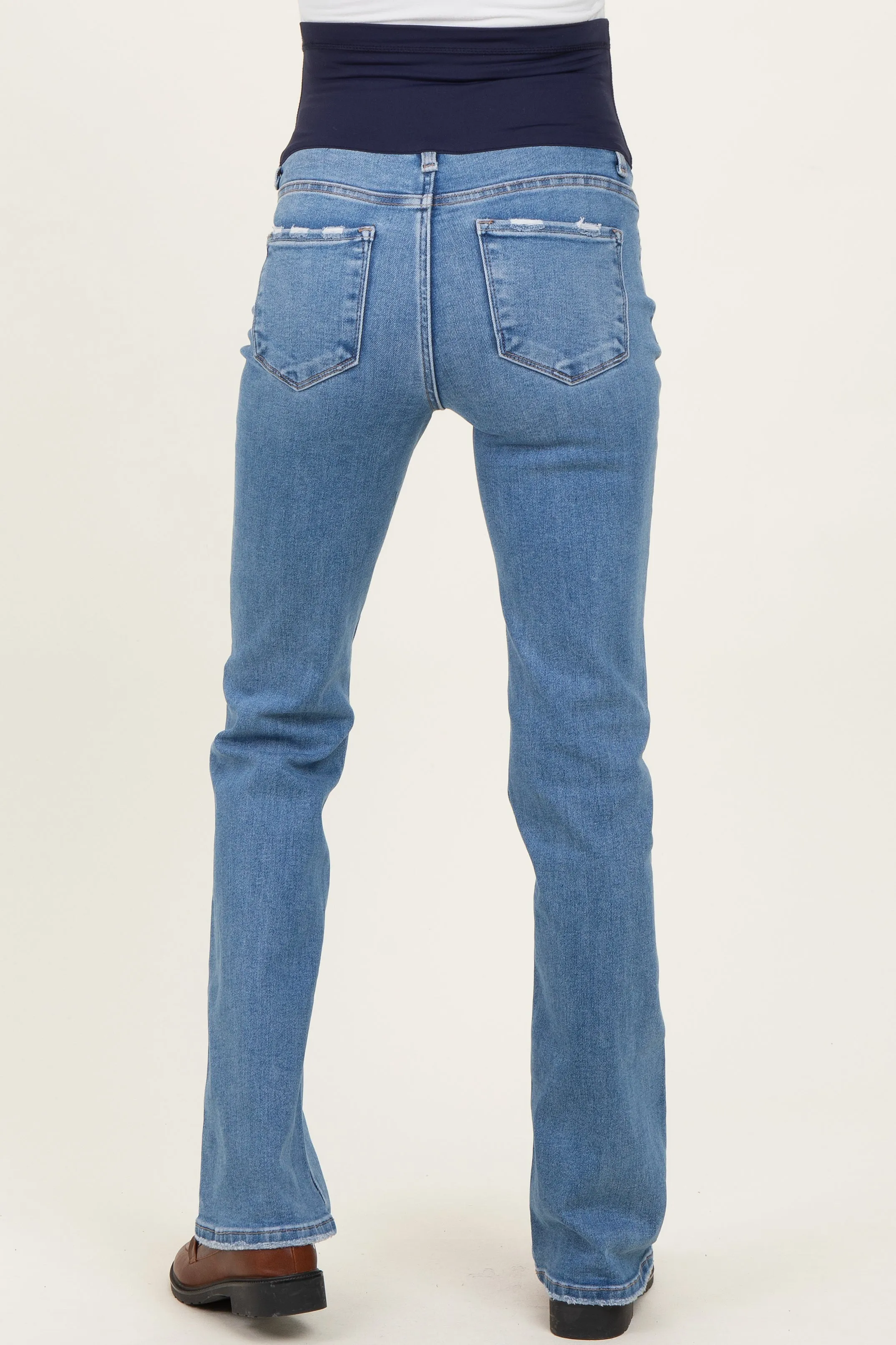 Light Blue Lightly Distressed Maternity Straight Leg Jeans sold by Pinkblush product image thumbnail 5