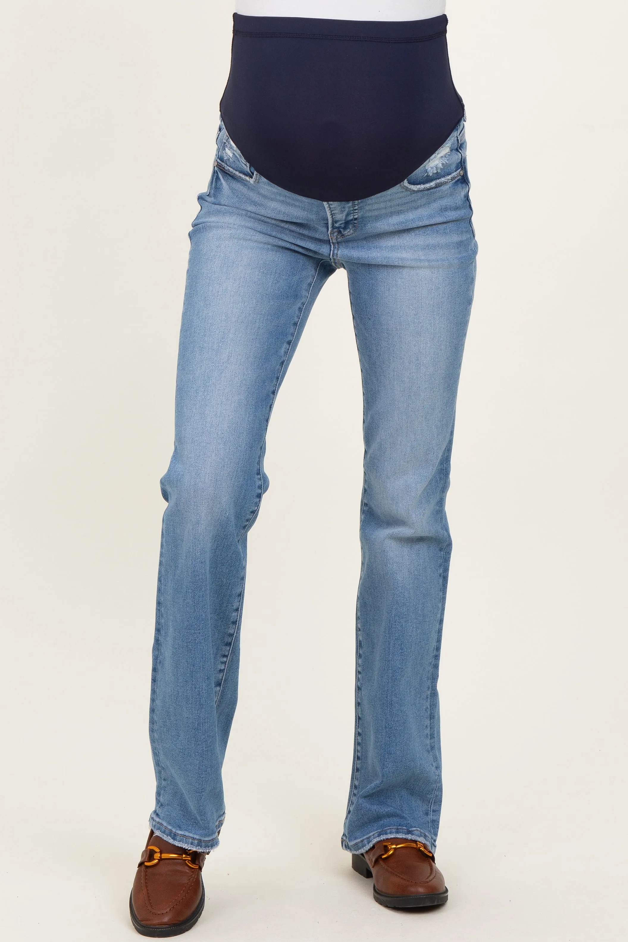Light Blue Lightly Distressed Maternity Straight Leg Jeans sold by Pinkblush product image thumbnail 3
