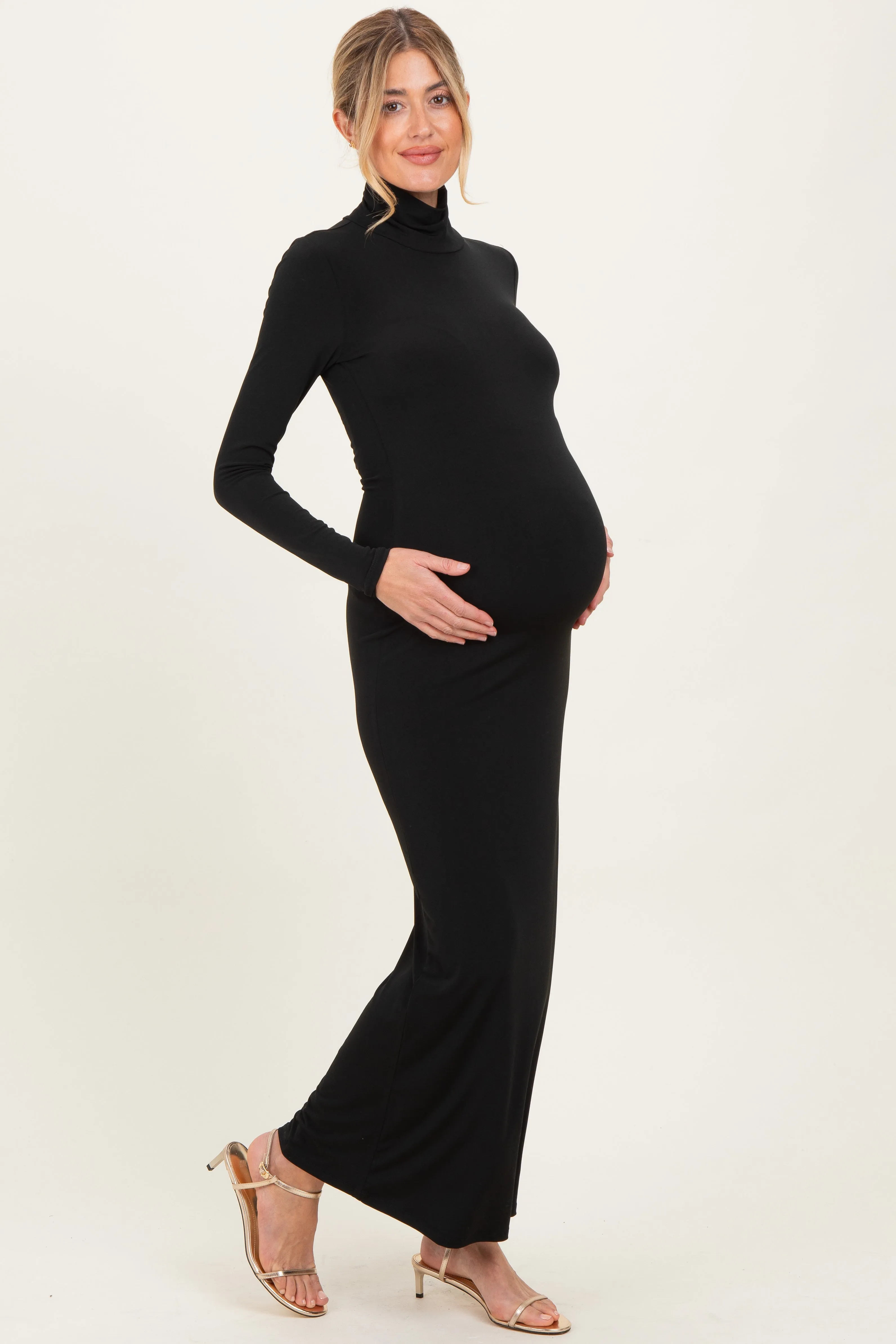 Black Turtleneck Long Sleeve Maternity Maxi Dress sold by Pinkblush product image thumbnail 3