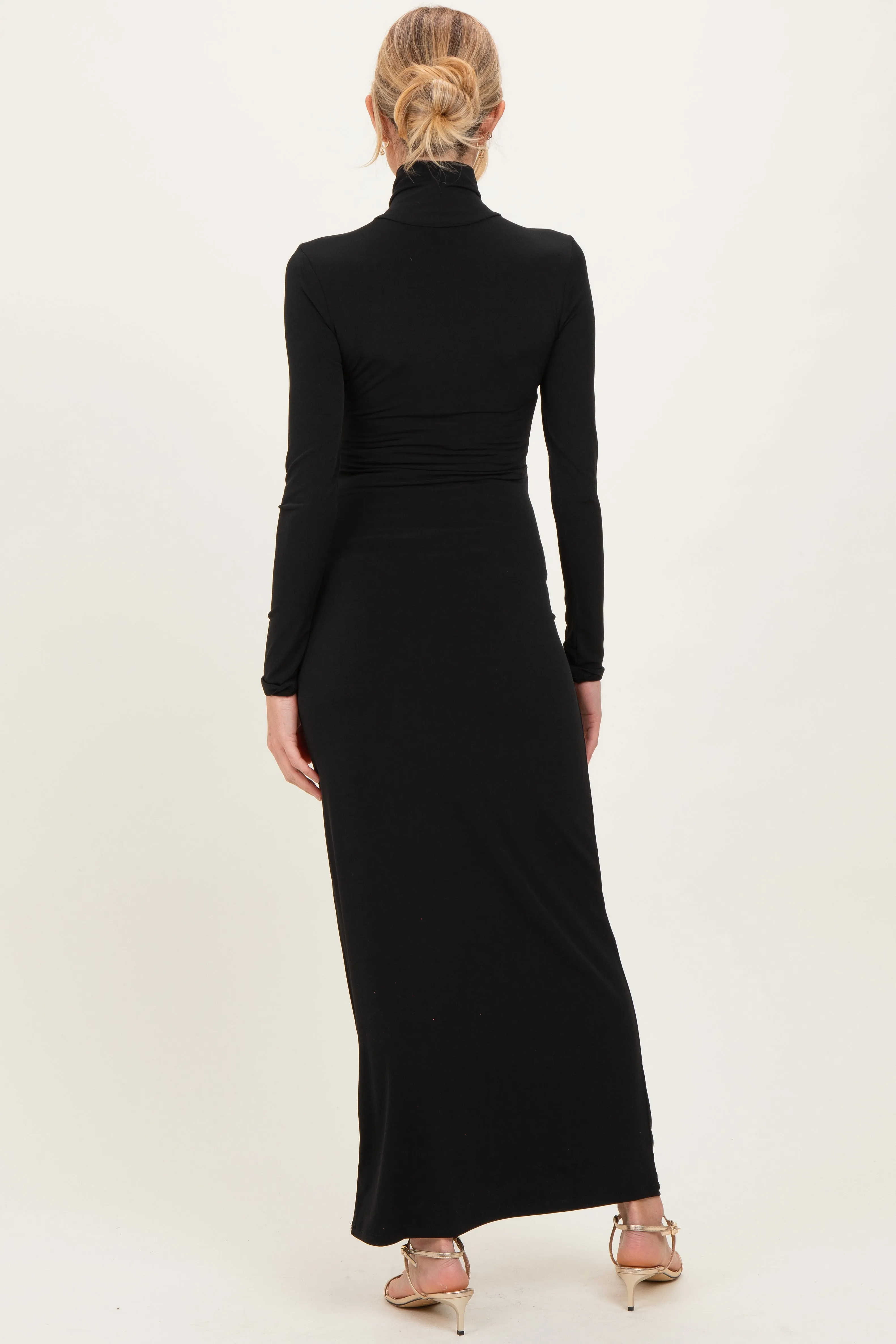 Black Turtleneck Long Sleeve Maternity Maxi Dress sold by Pinkblush product image thumbnail 4