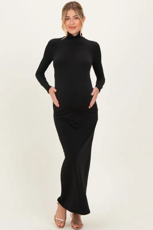 Black Turtleneck Long Sleeve Maternity Maxi Dress sold by Pinkblush